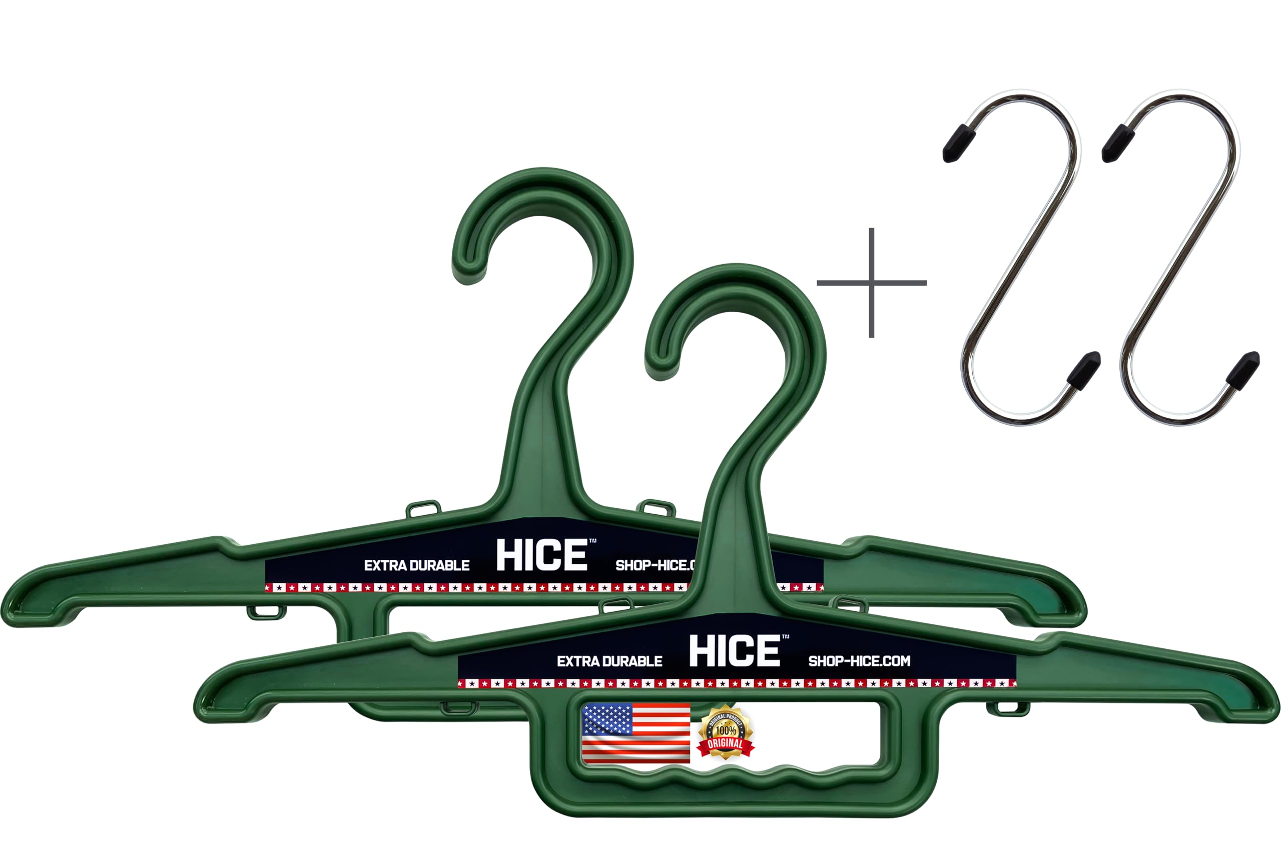 HICE - Garrison Heavy Duty Hanger | Original Heavy Duty Clothes & Equipment Hanger | 150 lb Load Capacity | Durable High Impact Resin | for Police, Military, Workwear & Clothing (Dark Green, Set of 2)