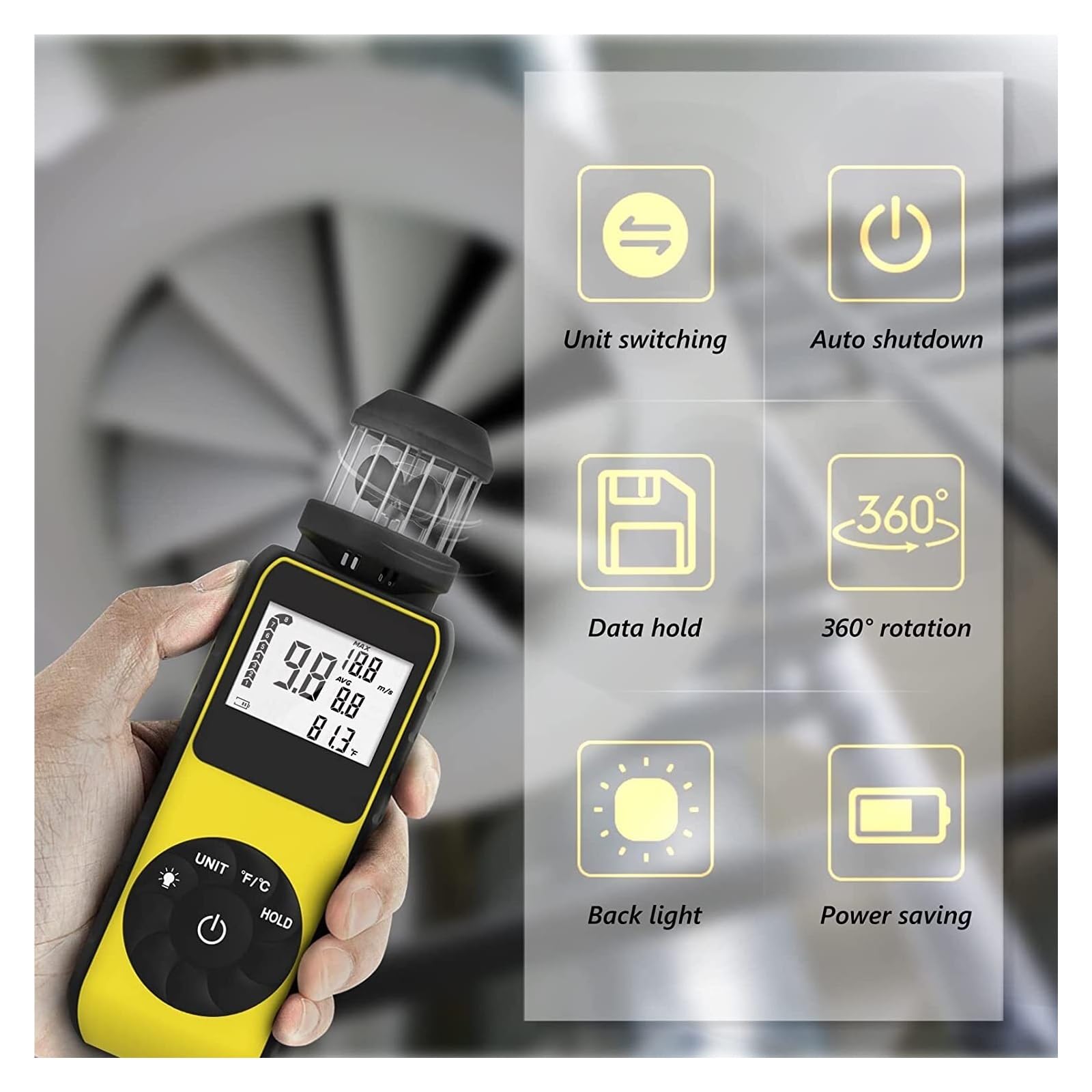 Anemometr/ręczny Anemometr, Obrót O 360° Do Pomiaru Prędkości Wiatru, Kierunku, Temperatury, Z Podświetleniem LCD Precyzyjny Pomiar