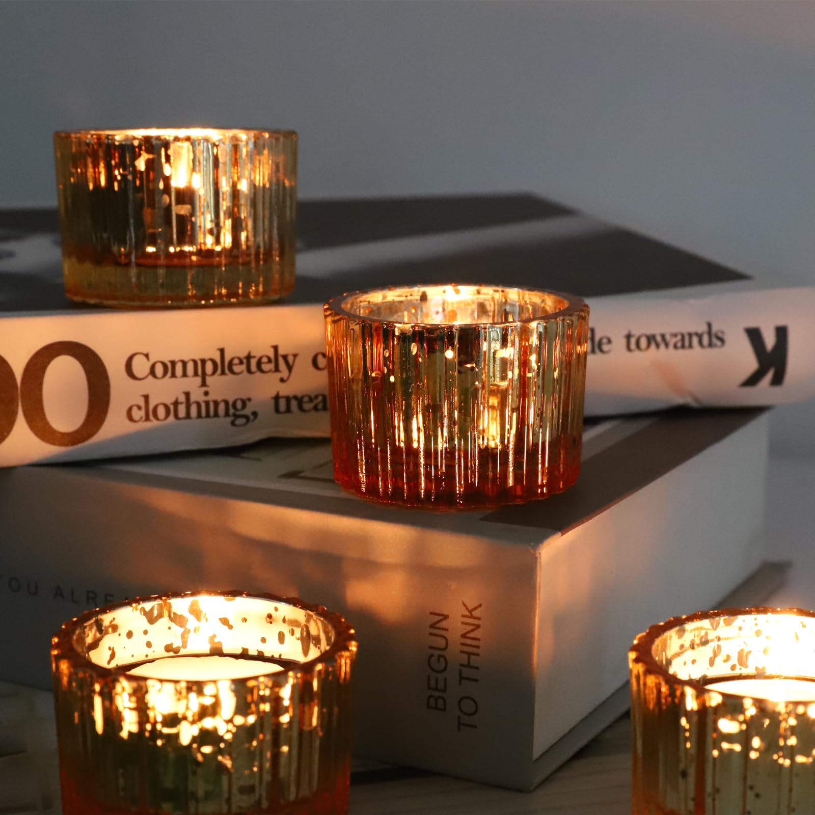 Teelichthalter für Hochzeit, Teelichthalter für Tischdekoration, Quecksilberglas, Kerzenhalter, Geschenke für Frauen, goldfarben, 12 Stück