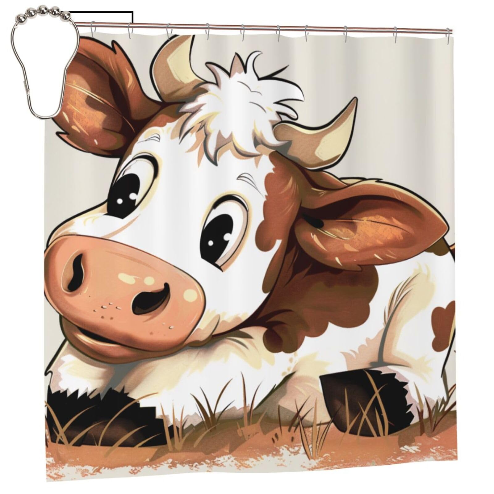 BWWHCCTI Cute Cow Print Printed Shower Curtain With 12 Iron Hooks Opaque Quick Drying Waterproof Shower Curtains Sets For Bathroom 183x183 CM