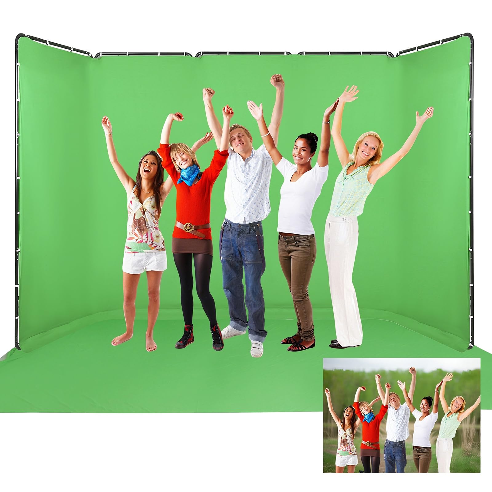 2,4 x 5 m, Profesional, portátil, Gran Fondo Chromakey Verde con Marco, Sistema de Soporte para fotografía de Estudio de vídeo, transmisión en Directo, Fiestas, escenarios