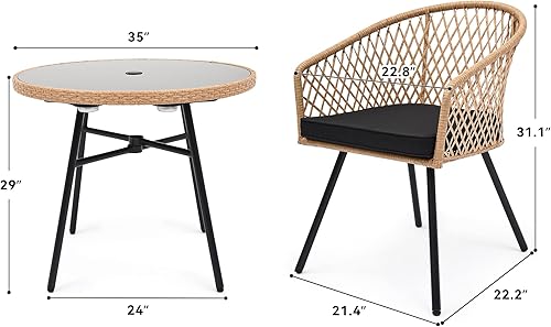 Miniatura 7 de YITAHOME Juego de comedor de 5 piezas para muebles de patio al aire libre, juego de conversación de ratán para todo tipo de clima con cojines suaves