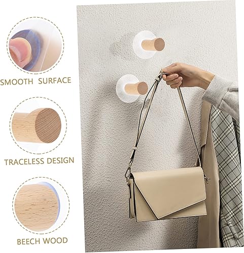 Miniatura 2 de Colgador de mochila 2 juegos de gancho de madera maciza para utensilios de cocina, ganchos de madera para abrigos, bufandas, ganchos adhesivos para