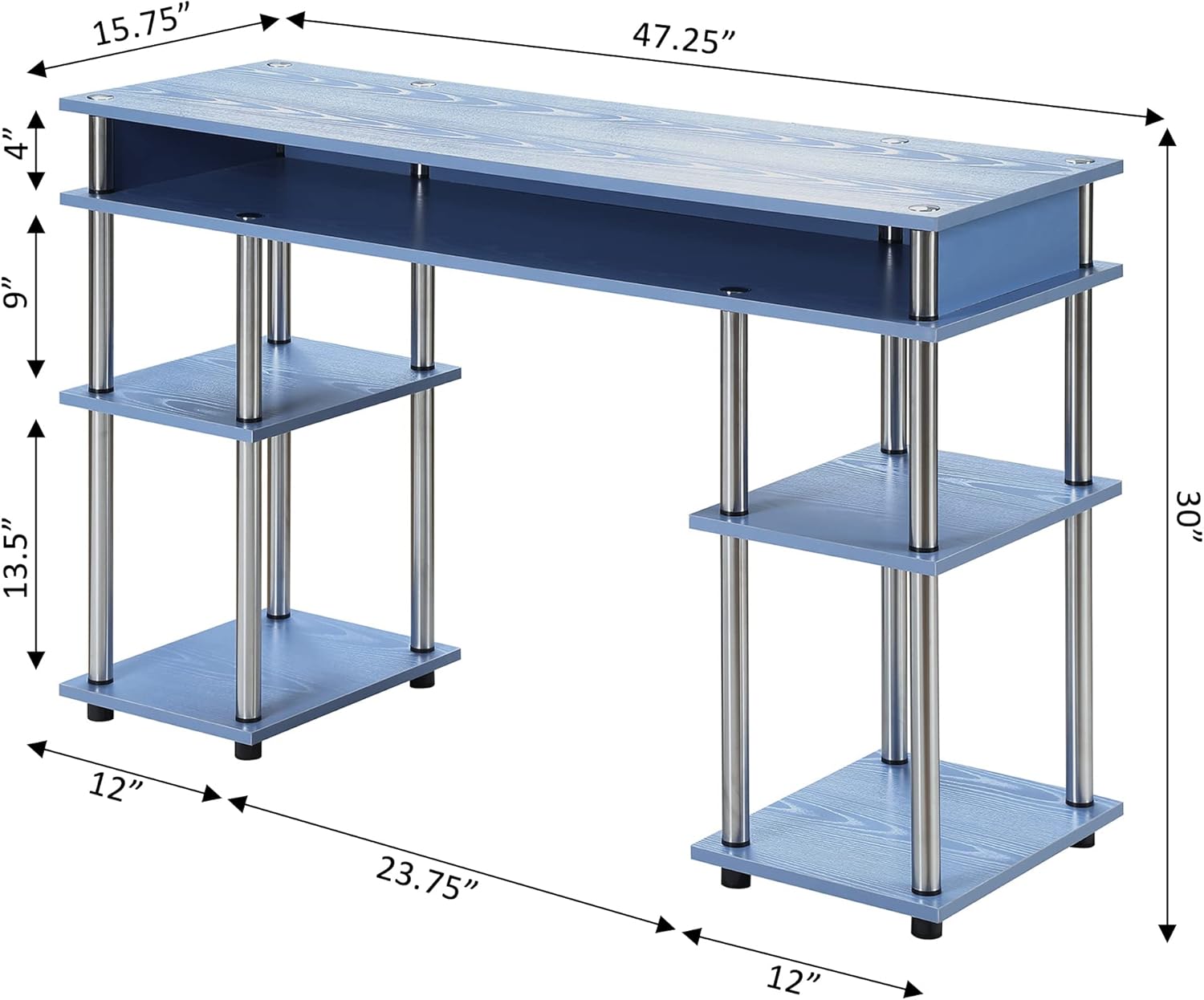 Blue Wood Desk with Drawer and Keyboard Tray, 48 in