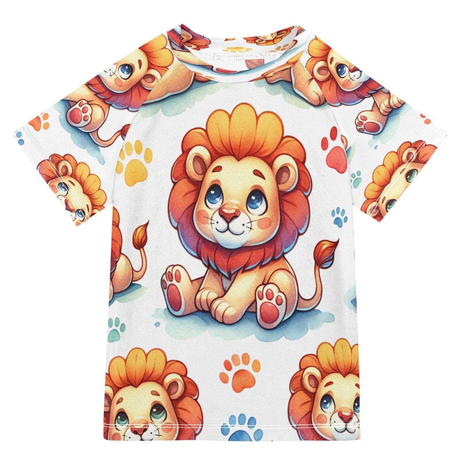 MNSRUU Toddler Boy Rash Guard Short Sleeve Swim Shirt Lion Print Rashguard 9-10T Beach Shirts Quick Dry,40