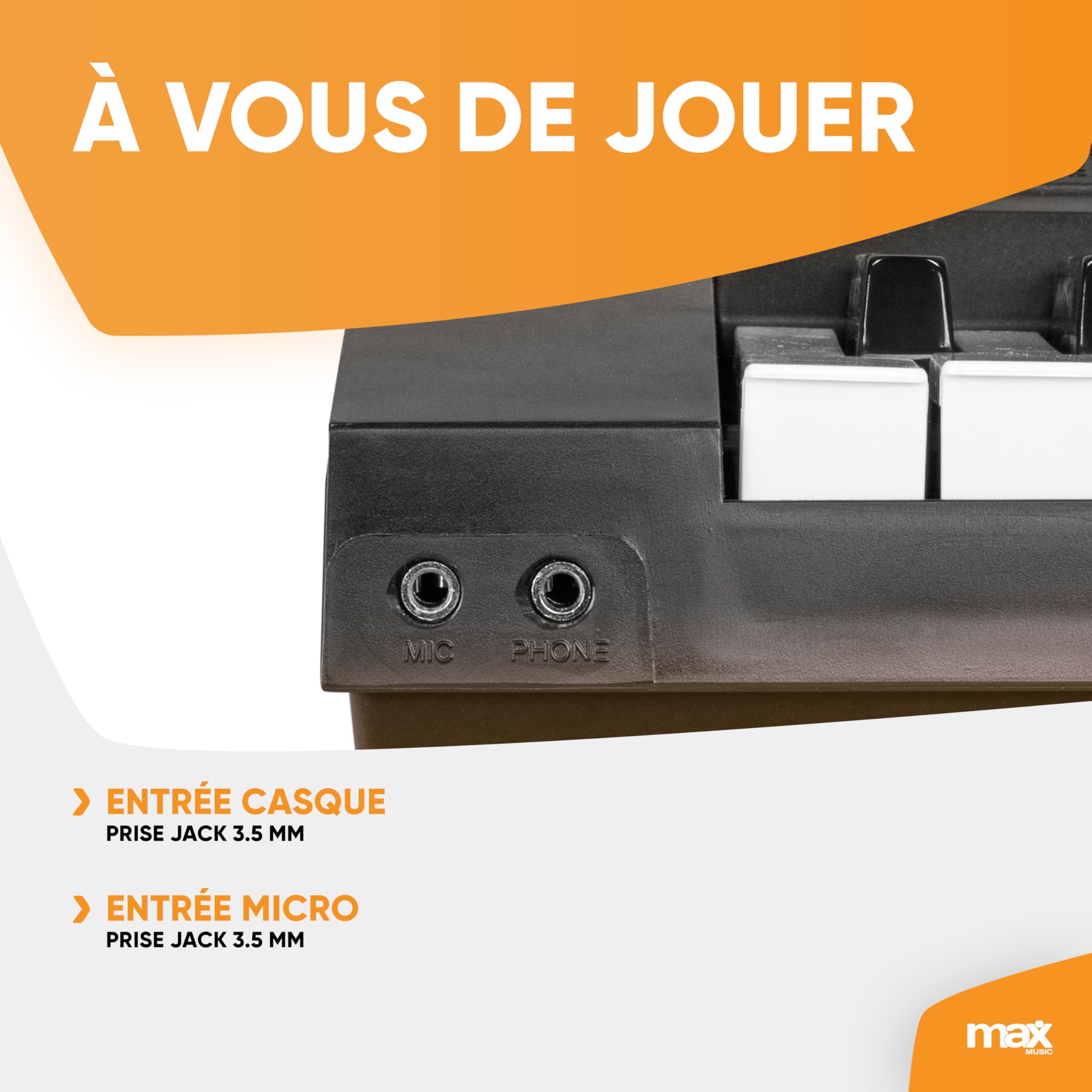 Max KB15 Clavier Électronique 61 Touches Stand et Casque Audio Inclus | Apprentissage Musical pour Débutants, Expérience Interactive et Ludique, Deux Haut-parleurs Intégrés, Pratique Maison