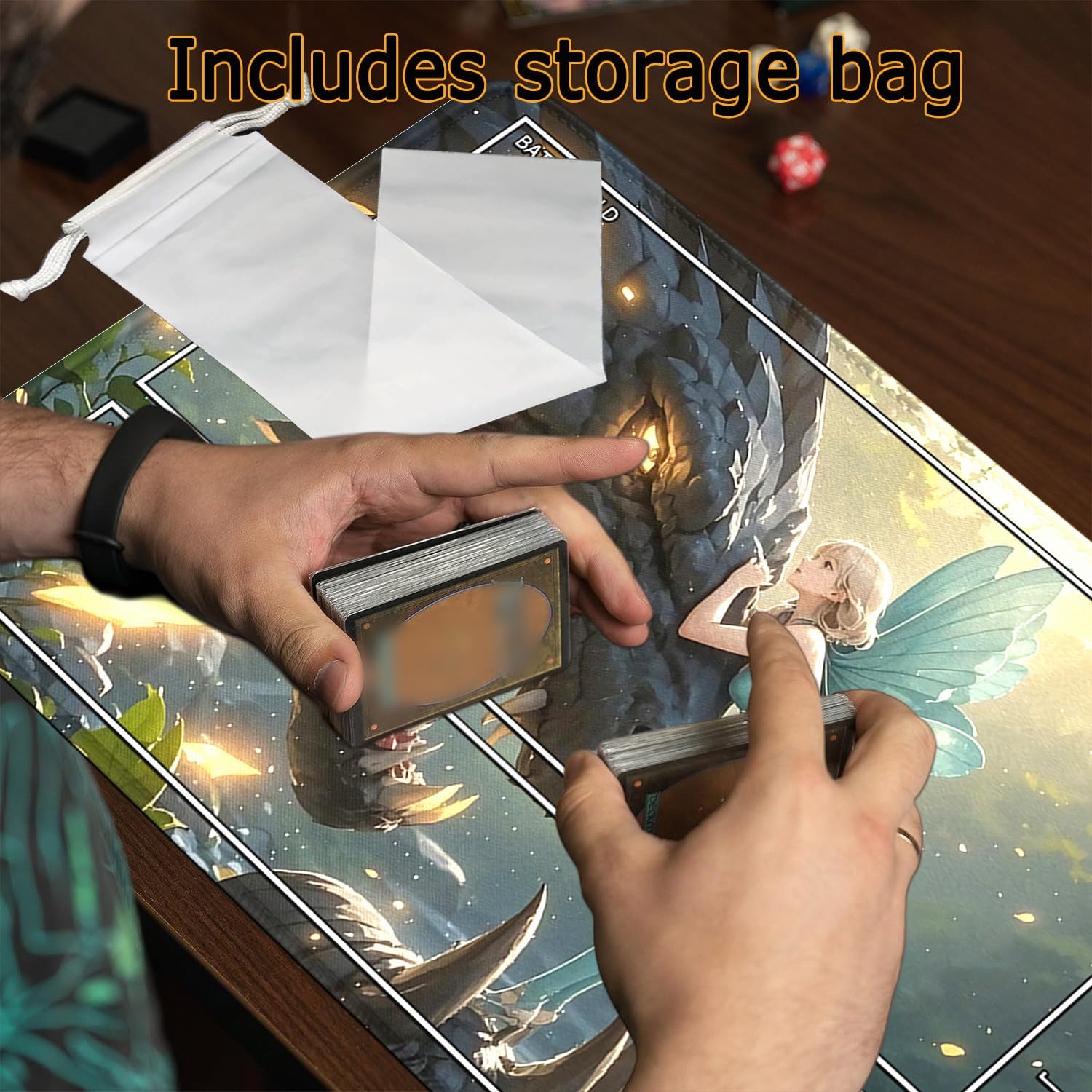 Playmat for MTG- Stitched Edges TCG Playmat- 24x14 inches Non-Slip Dragon MTG Playmat Smooth Surface Rubber Base Board Game Mousepad for Trading Card Game Playing Includes Storage Bags
