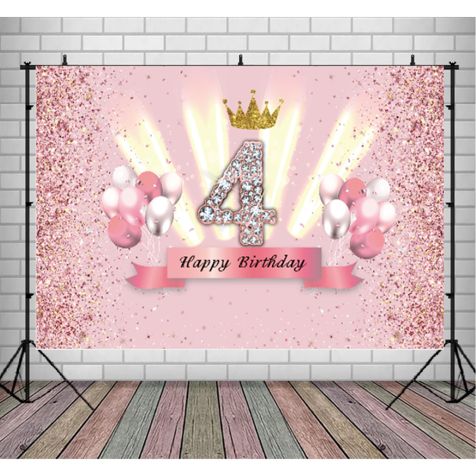 Sensfun Glitzer-Hintergrund 'Happy Birthday' Pink 150x90 Cm - Für Fotoshootings & Partys
