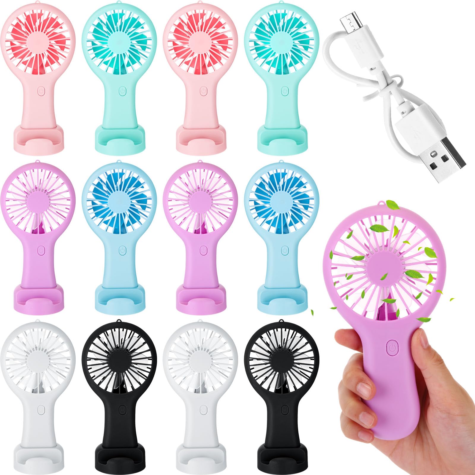 Woanger Mini potente ventilador de mano a granel de 3 velocidades recargable por USB, pequeño ventilador de escritorio, regalo de verano para bodas, playa, al aire libre, pestañas para mujeres (blanco