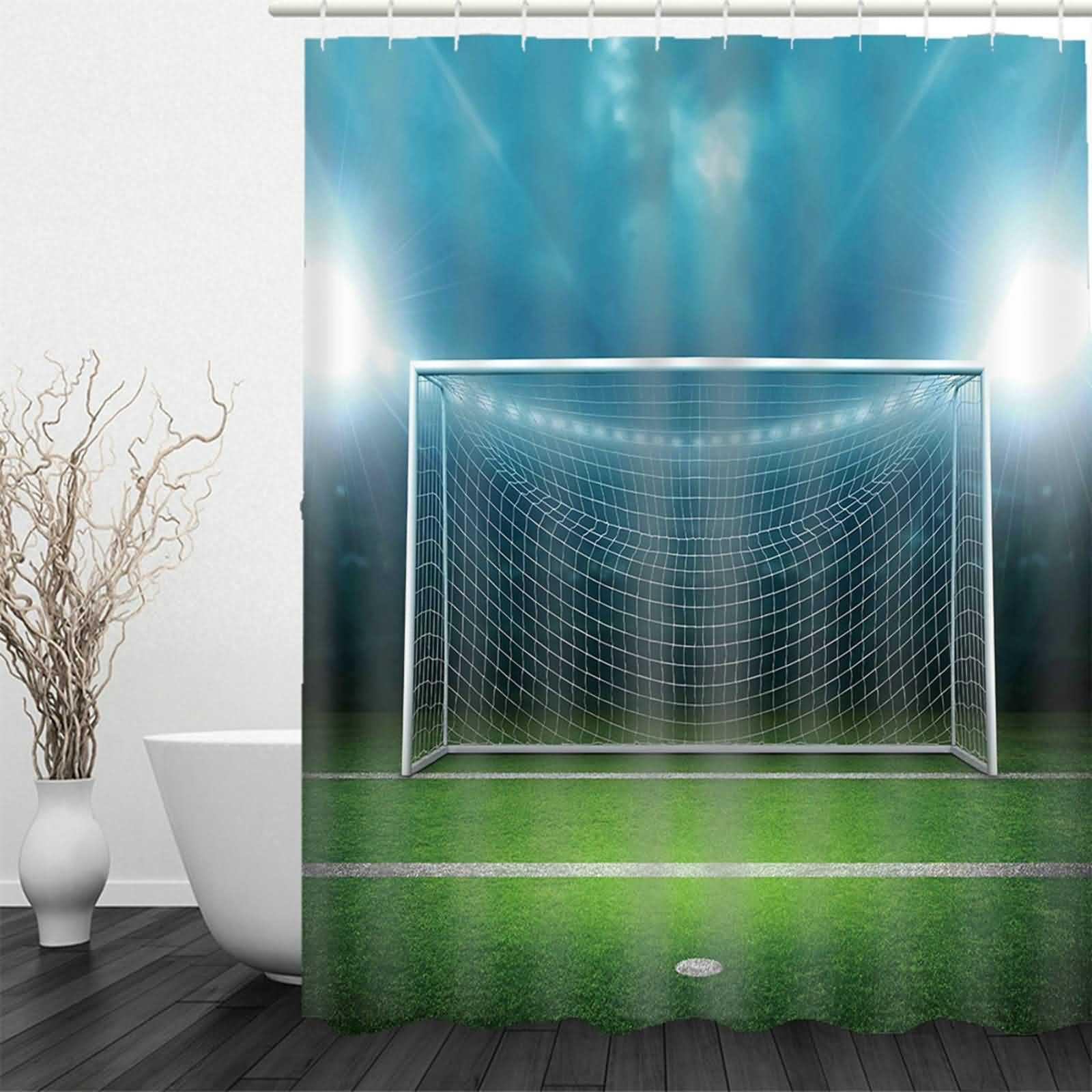 Cortinas Baño Grande Ducha Camper Patrón Objetivos Hombre Antimoho Lavable Blue Green 220x180cm