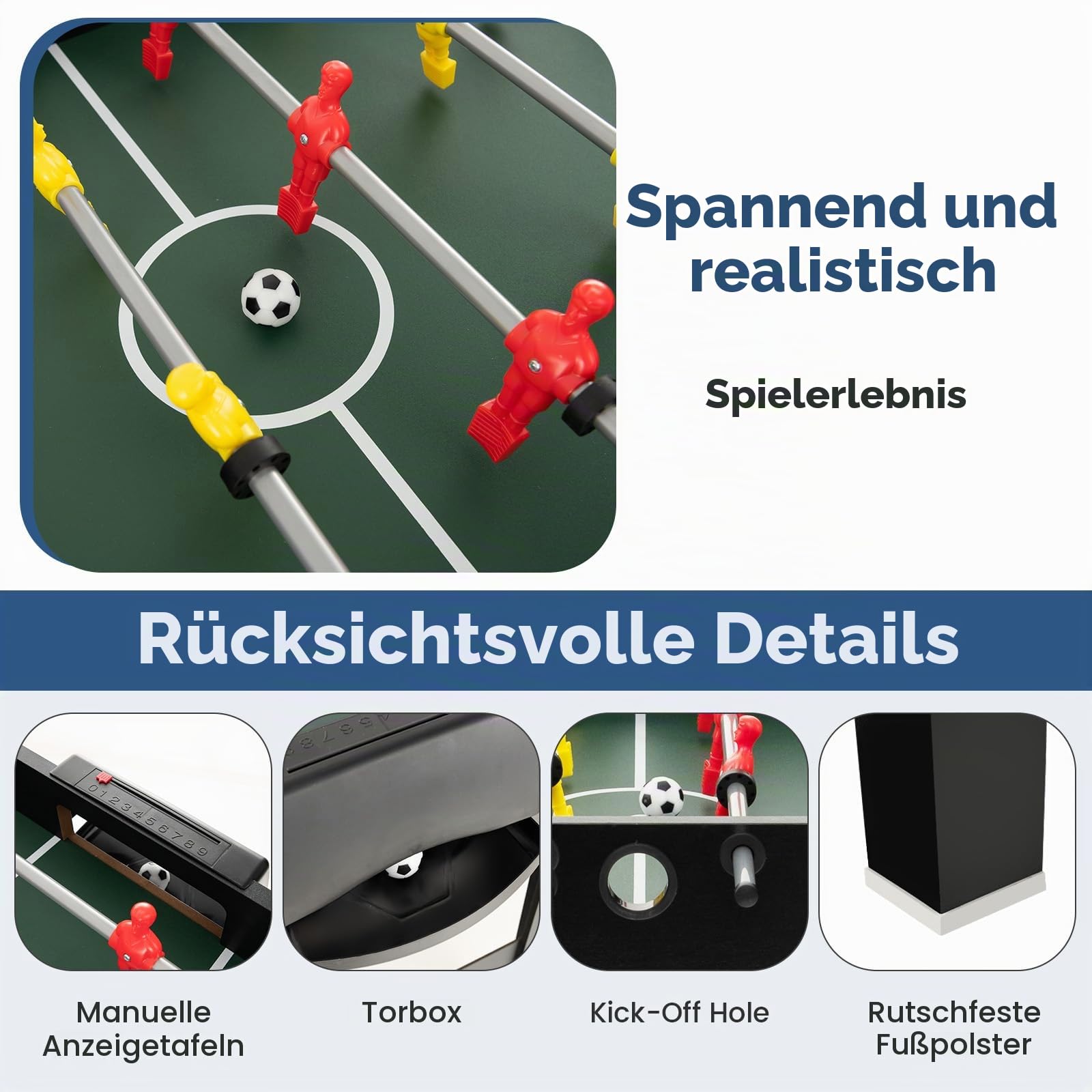 FANTASK 4 in 1 Multifunktionale Spieltische, Tischkicker inkl. Billardtisch & Tischtennis & Airhockey Tisch, Fußball Tischspiel mit komplettem Zubehör für Kinder & Erwachsene & Familie