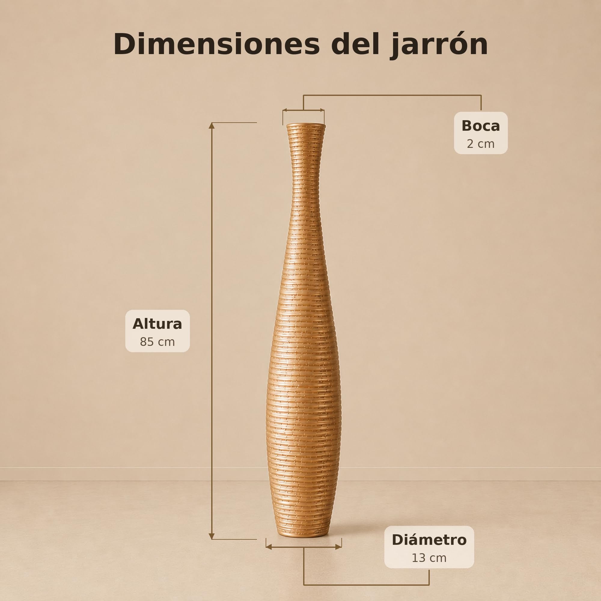 Leewadee Jarrón de Suelo Grande 85 cm Madera de Mango Pampa & Flores Secas | Jarrón Deco para Salón, para Ramas & Hierbas Secas. Más resistente que la Cerámica, sin Agua. Boho