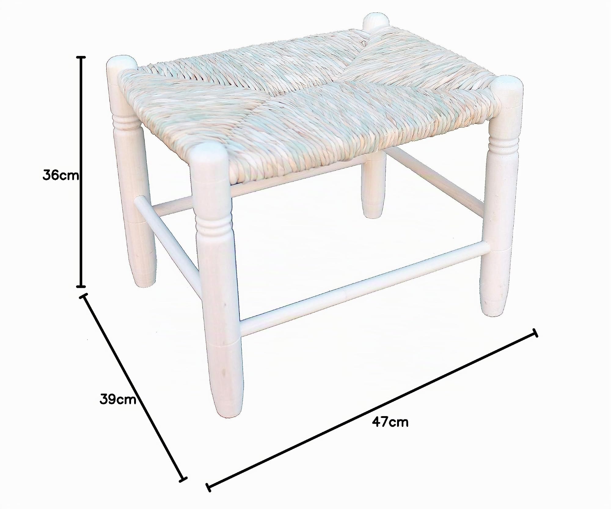 Banqueta Baja Asiento Enea 47x39x36cm. Madera al Natural.