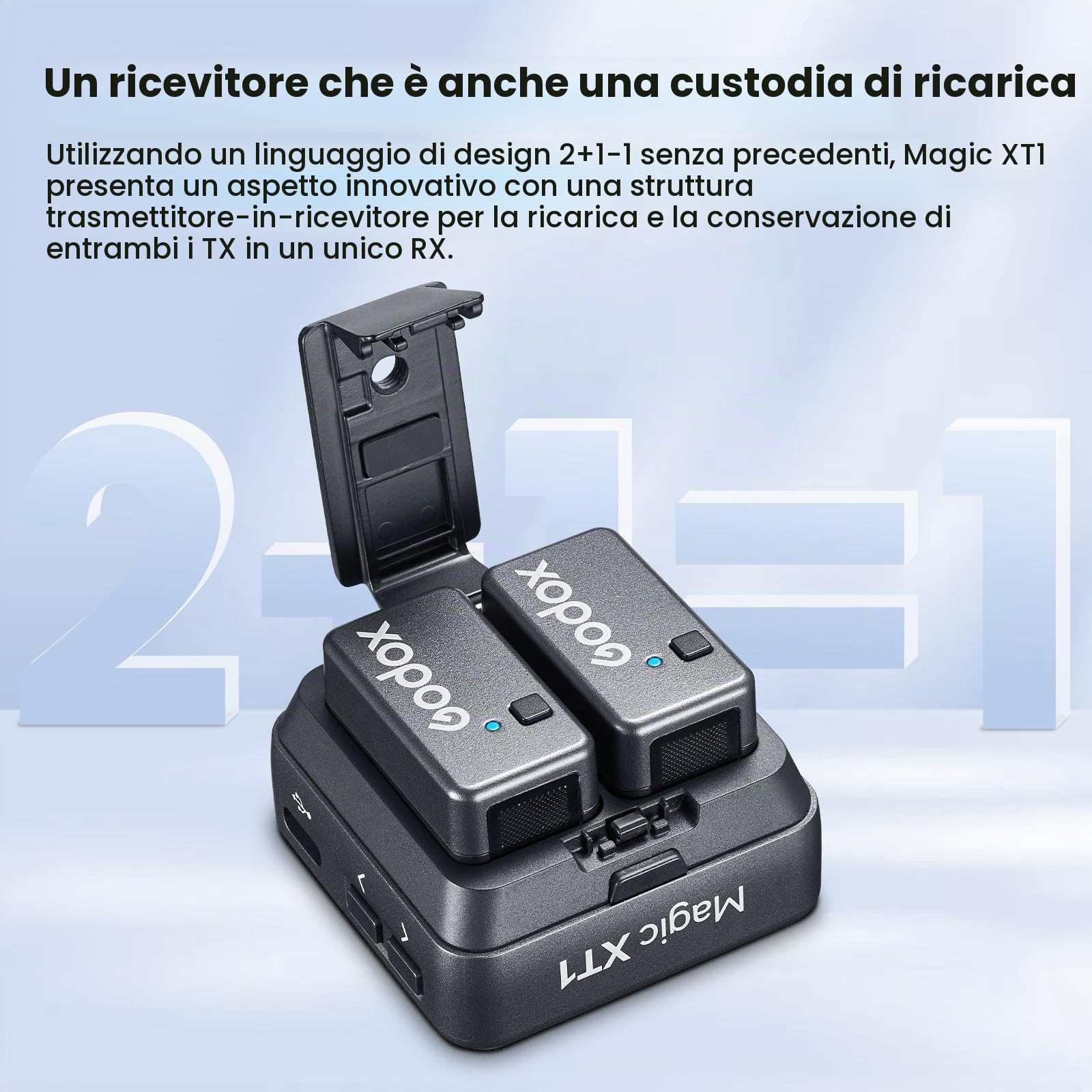 GODOX Magic XT1 Microfono lavalier wireless per fotocamera,Android,iPhone15,PC,ricevitore touchscreen,cancellazione del rumore,sistema microfono wireless 2.4G con portata di 200 m (656 piedi)