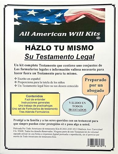 All American Will Kits - Escrito en español - Escrito en español - Viene con uno juego de formularios de Testamento Legal