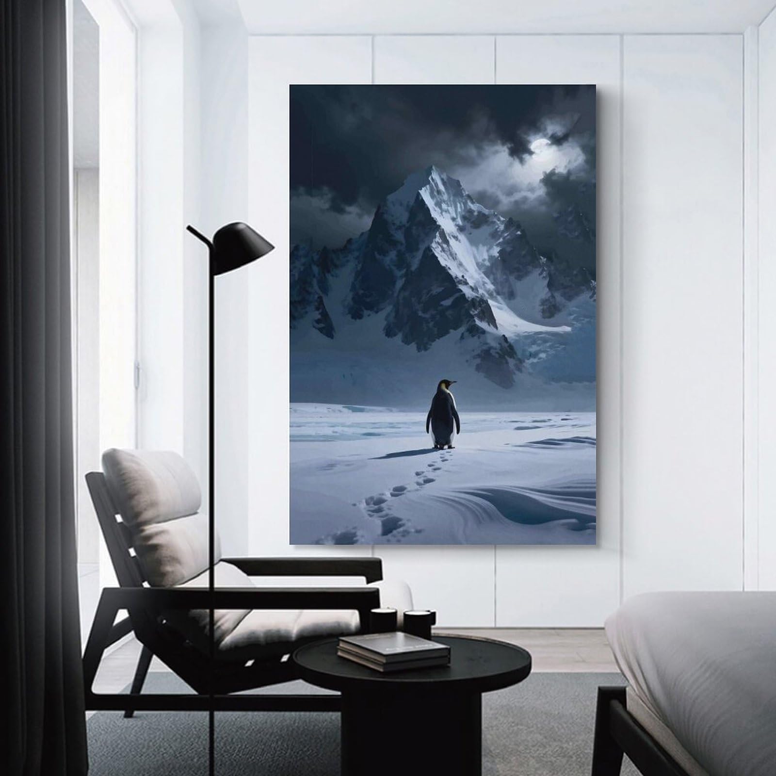 Junmoney Canvas Wall Picture Penguin in Snowy Mountains, 20x30inch(50x75cm), for Calm Bedrooms, Home Corners Or Flats, Decorative Wall Art for Cosy Rooms