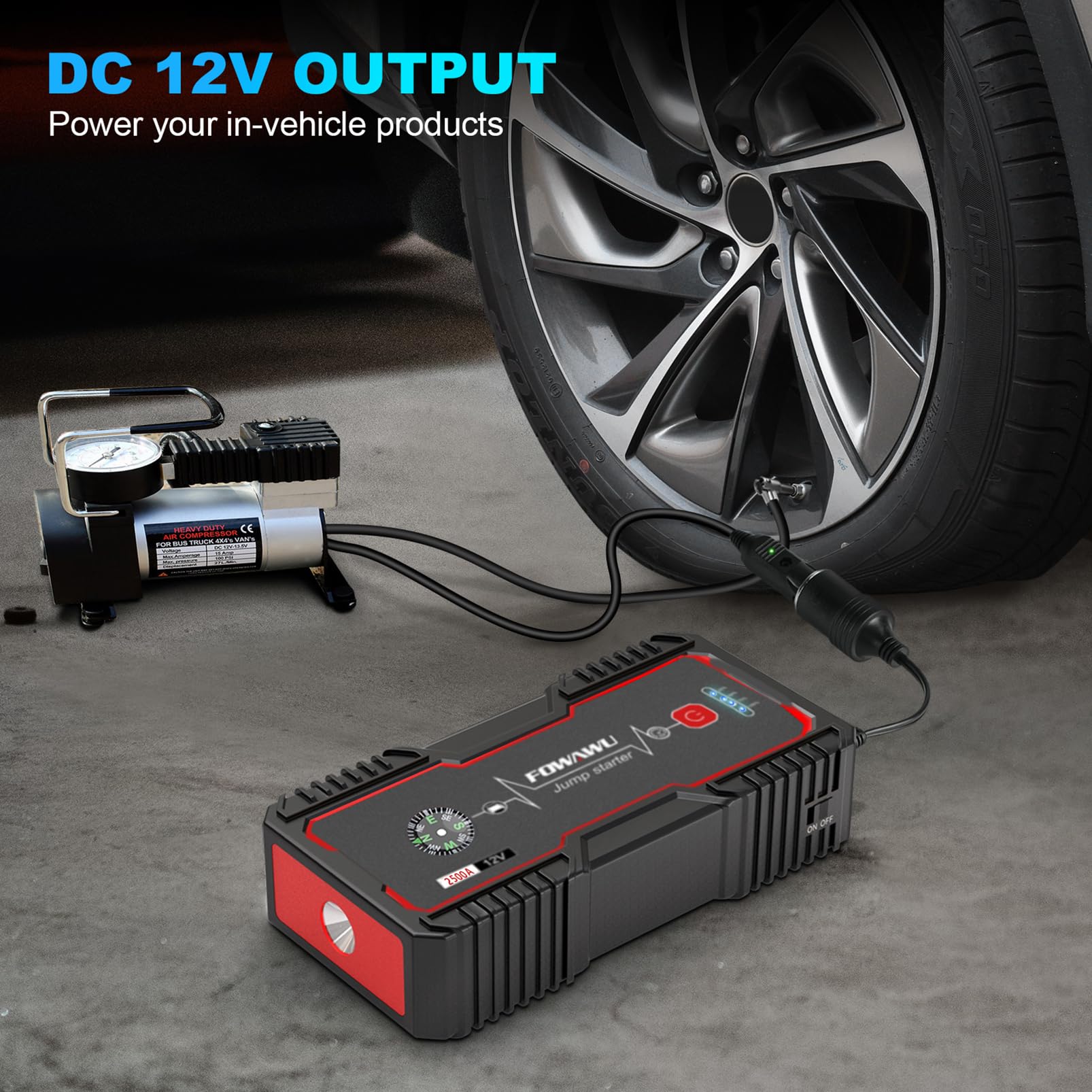 FOWAWU Starthilfe Powerbank 2500A 22800mAh 12V Tragbarer Motorrad Auto (Motoren Bis zu 8.0L Benzin oder 6.5L Diesel) Starthilfegerät Autobatterie mit LED Taschenlampe/USBLadegerät