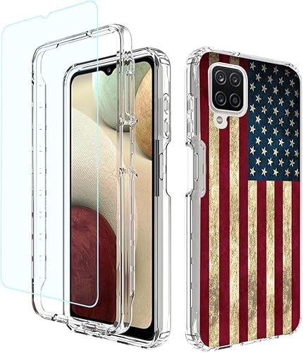 Funda para Galaxy A12 (4G5G)Galaxy M12 SM-A125 con protector de pantalla de vidrio templado, diseño floral a prueba de golpes, funda protectora para