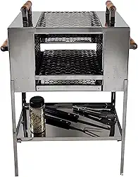Churrasqueira para Apartamento Ecológica sem Fumaça 2 Andares Aço Inox 2 Grelhas Pé Grande