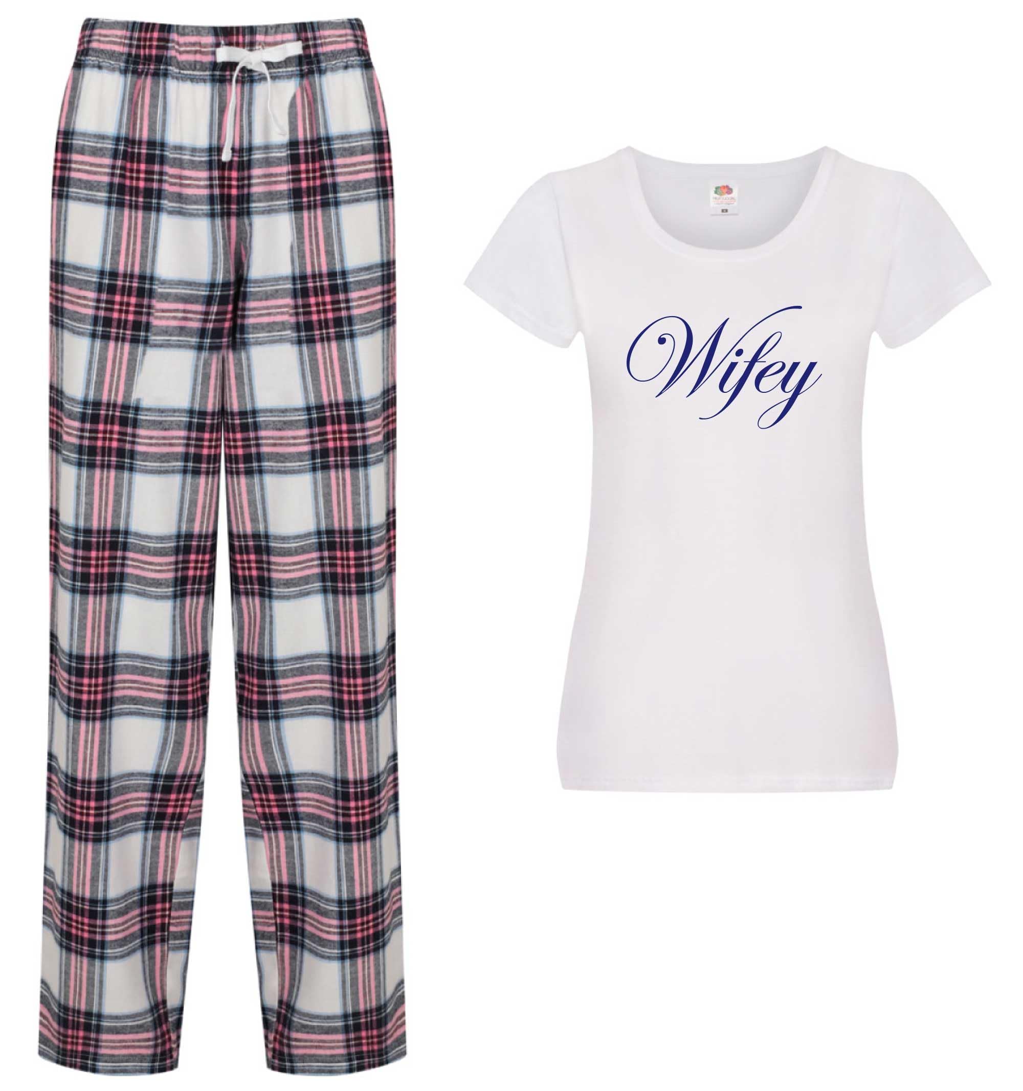 60 Second Makeover Women's Pink Limited Wifey Trouser Pyjama Set Wedding Gifts Bride To Be Gifts For Wife Pyjamas Pjs Pajamas Honeymoon Wedding Present Just Married - Medium