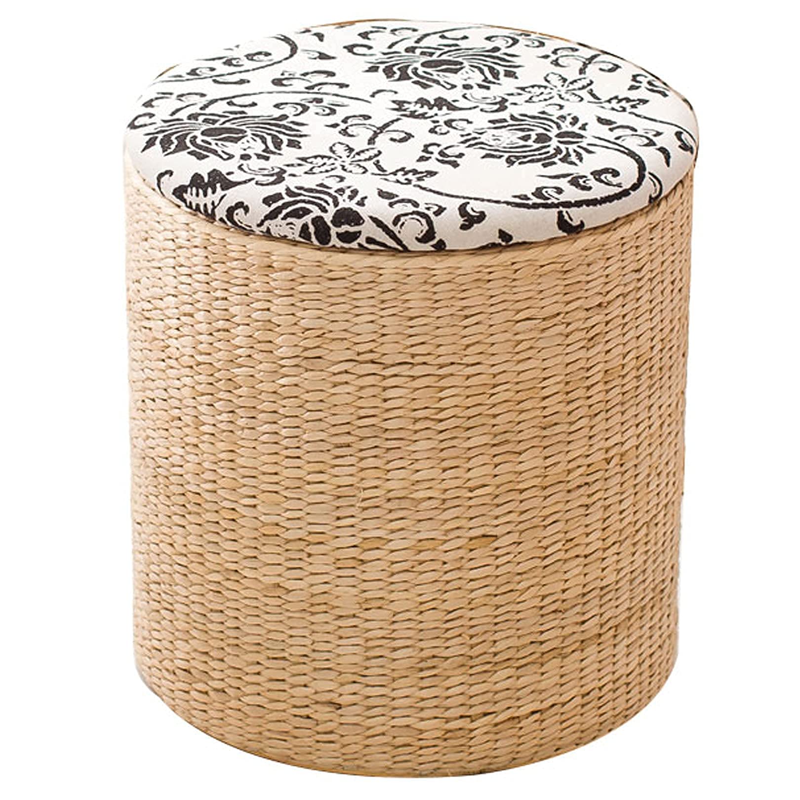 Pouf office en paille tressée CHEWYNP | Tabouret de rangement 38x41cm