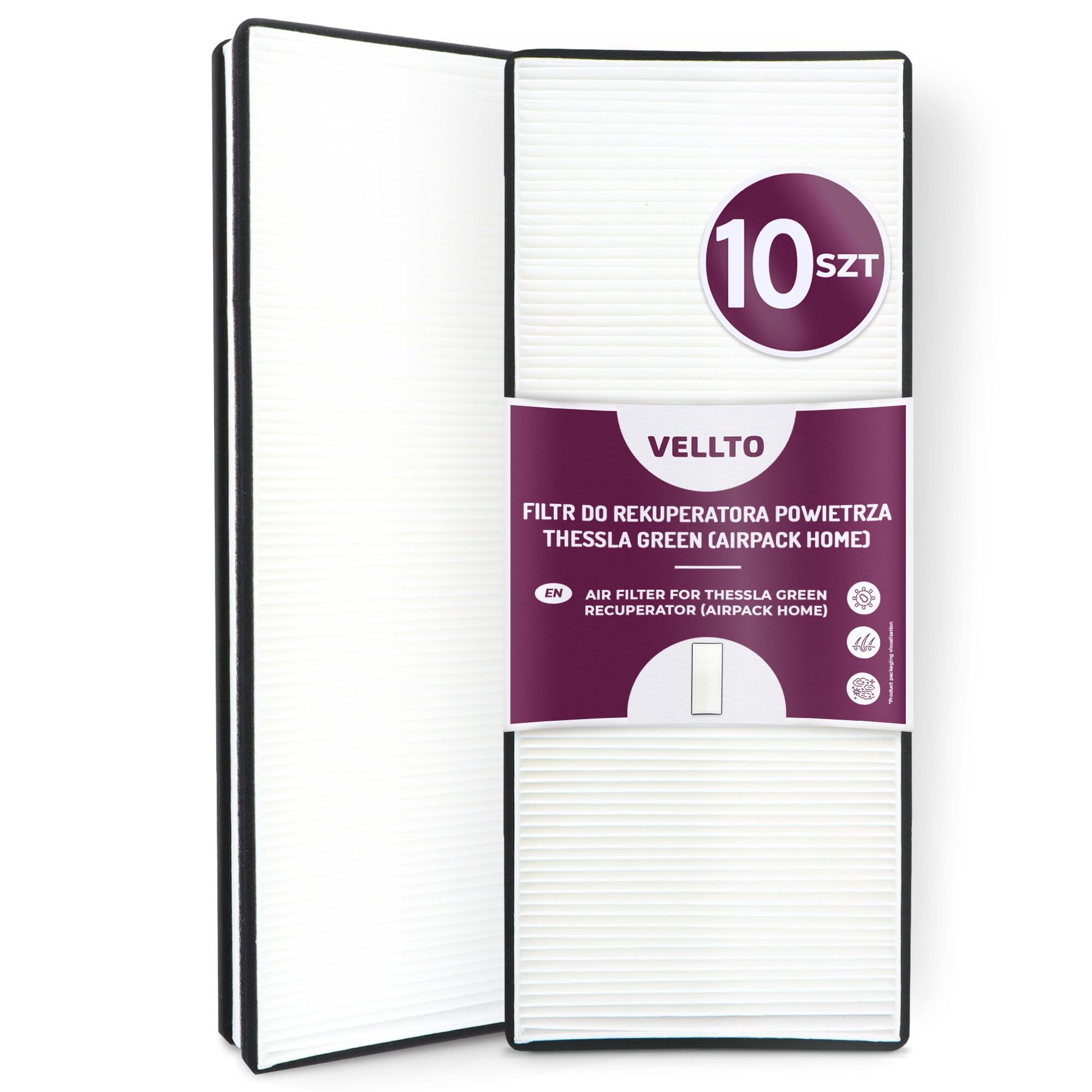 10x Vellto Filtro Per Sistema Di Ventilazione Compatibile Con Thessla Green Airpack Home 300 400 500 H V M5 G3 Cartuccia Di Ricambio Efficiente Durevole Filtrazione Aria