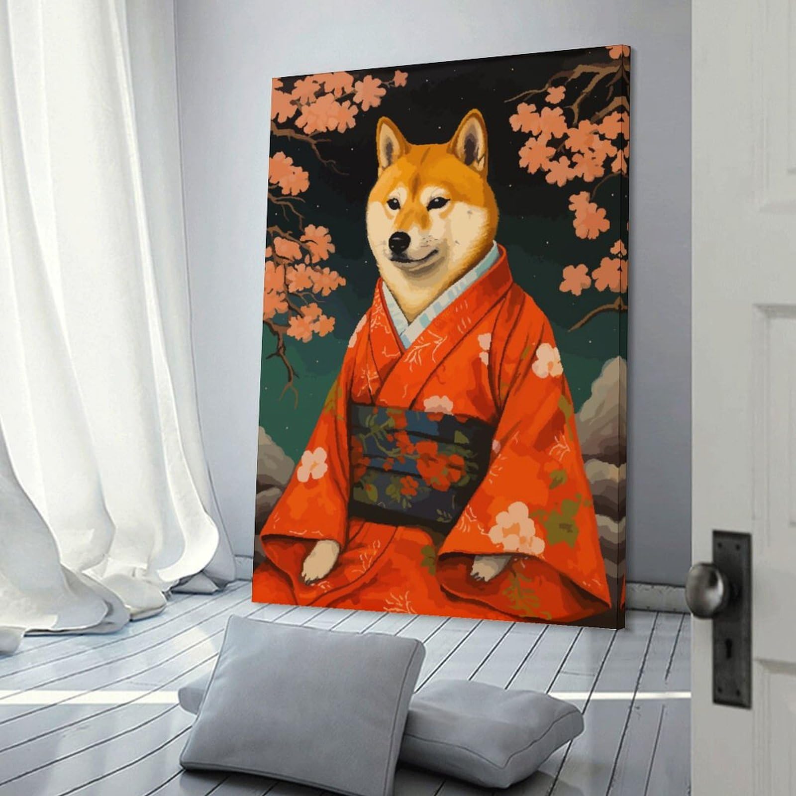 Junmoney Frame-Shiba Inu Dog Pixel Art Wall Art Print Shiba Inu Dog Pixel Art, 24X36inch(60X90cm), For Home Lounge, Bedroom Or Reading Nook, Modern Wall Decor For Cosy Interiors