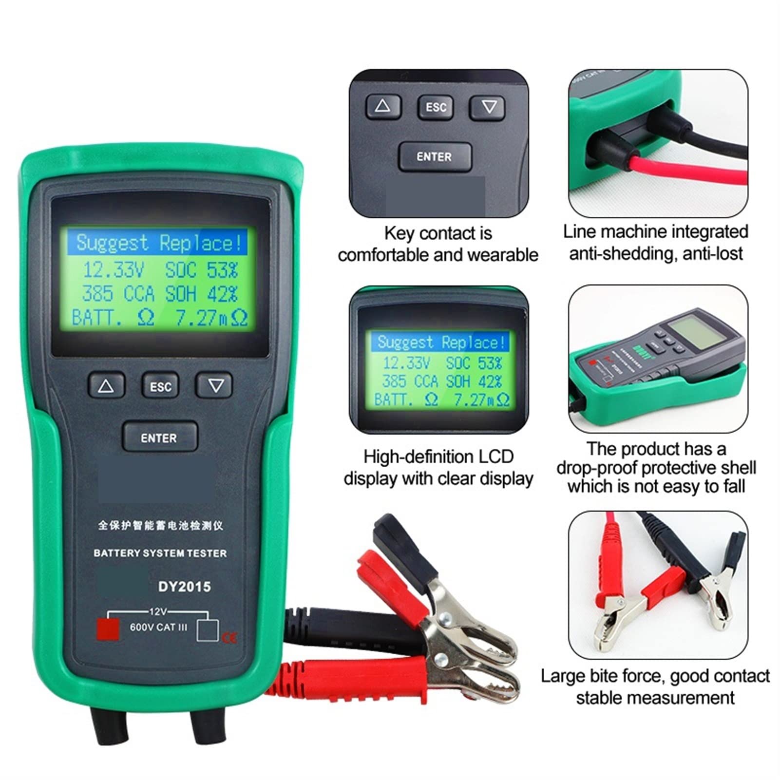 DY2015 12V. Strumenti del tester di carico automatico della batteria 100-170 0cca. Tester di caricamento Automotive Alternator Tester Digital Battery Analyzer