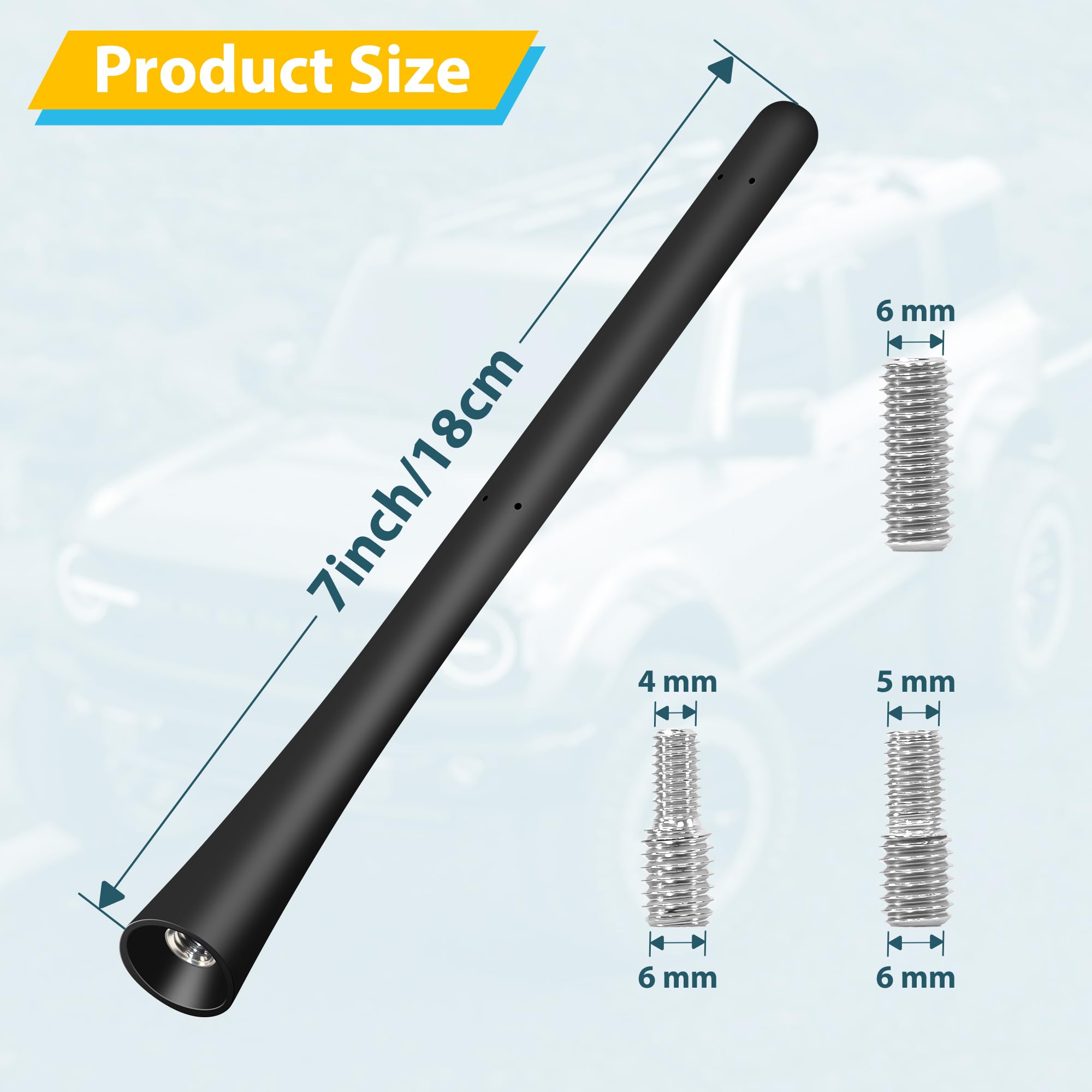 Sostituzione dell'antenna aerea di auto universale Tuolnk, antenna AM/FM con viti M4 M5 M6 7inch (18 cm)