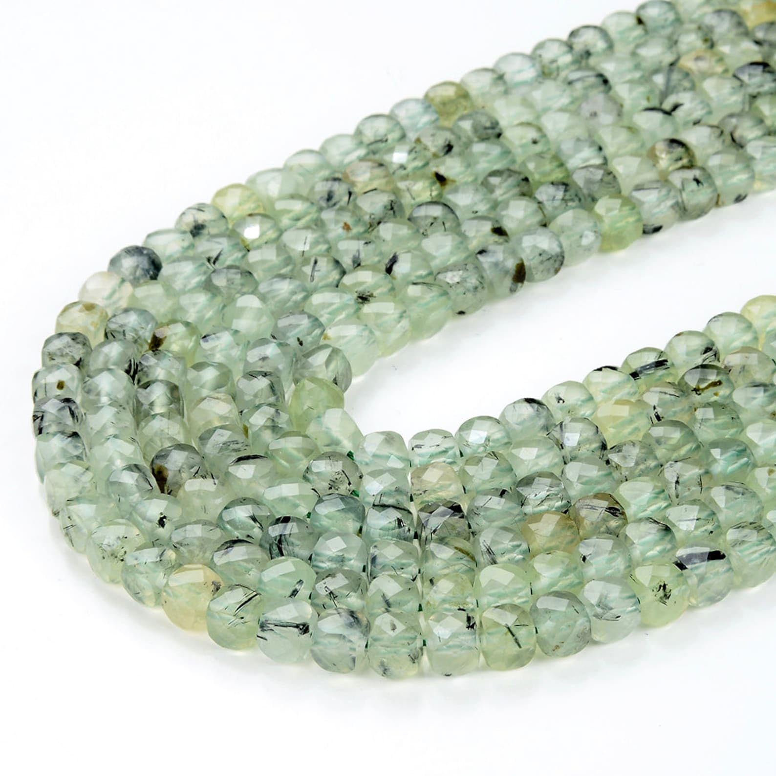6MM Prehnite Gemstone Grade AA Micro Faceted Square Cube Loose Beads 7.5 inch Strand