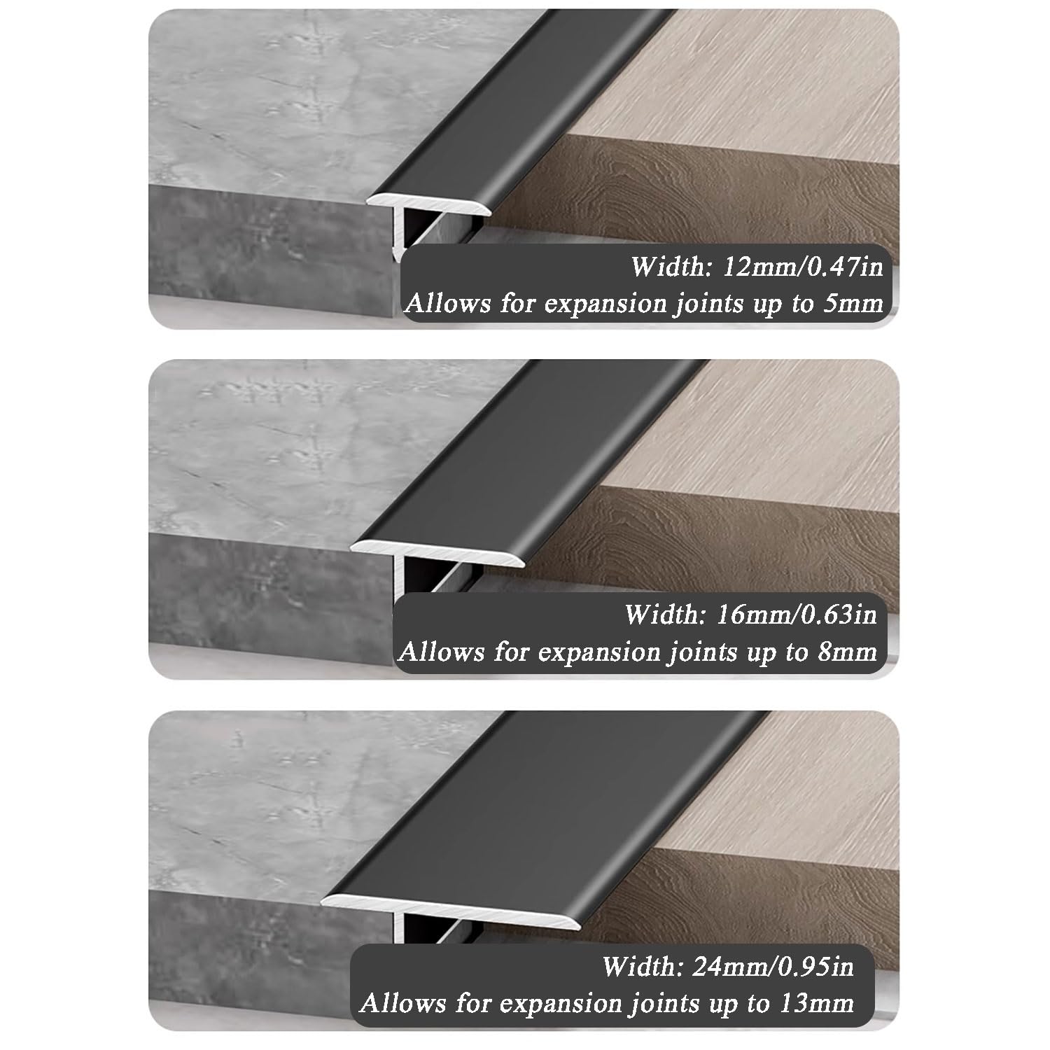 Aluminiowa listwa przejściowa T, przegroda podłogowa do łączenia szczelin, trwały i bezpieczny próg do płytek podłogowych, 2,4 cm x 2,7 m