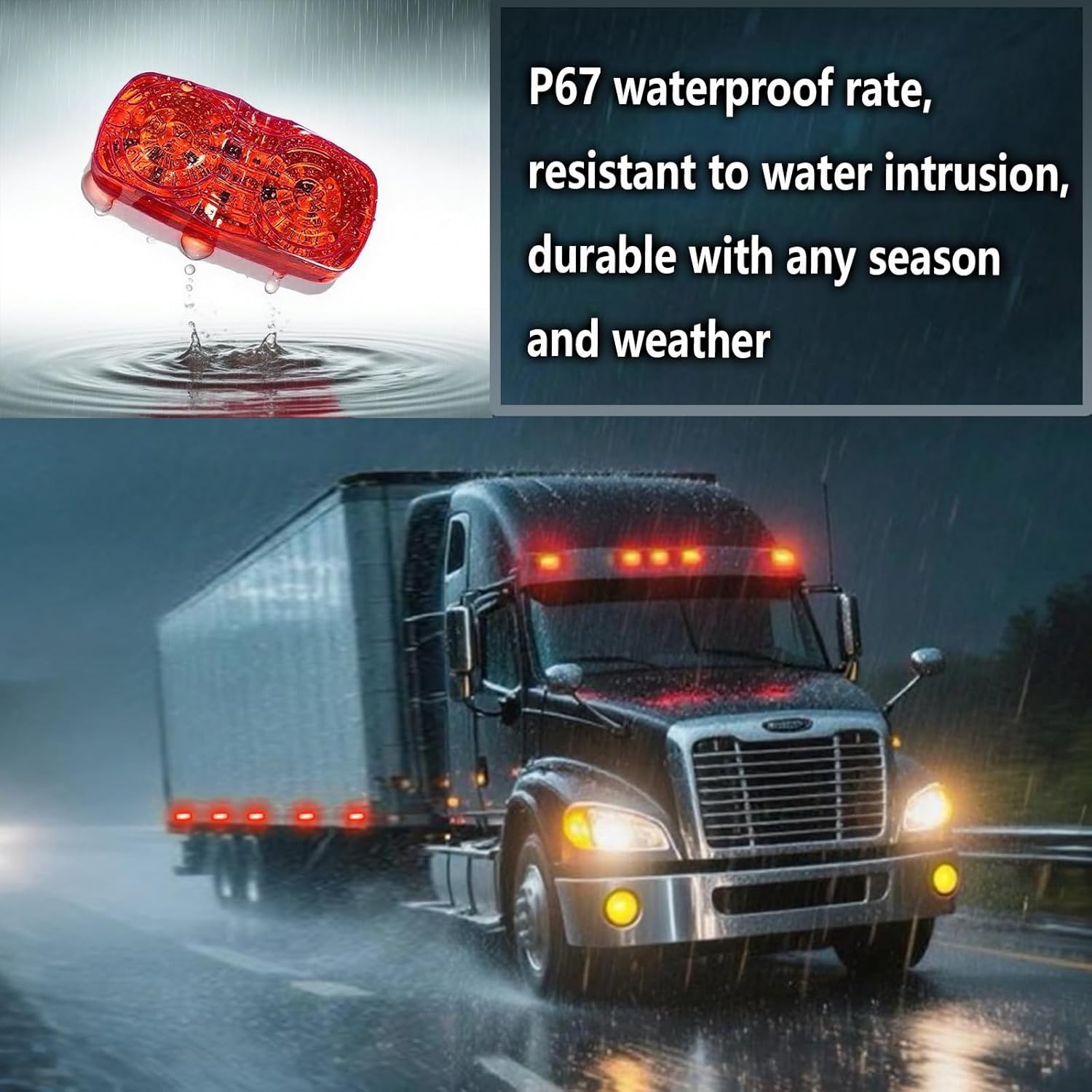 10Pcs 4'' Red Trailer Side Marker Lights Double Bullseye Strobe+High/Low Lighting Warning Brake Tail Running RV Taillight 4x2 Tiger Eye 12V Rectangle Clearance Light for Camper,Trucks,Boat