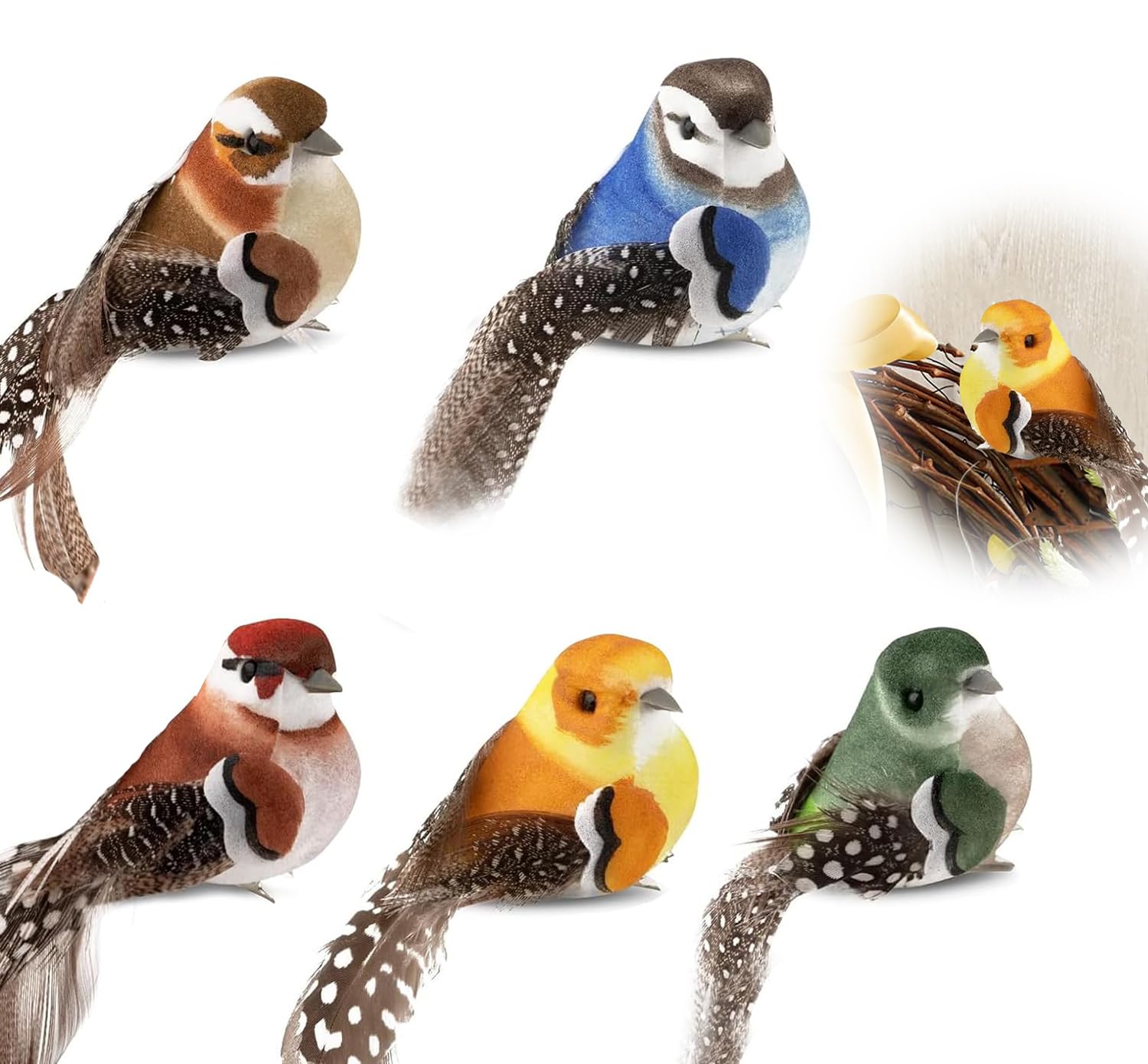 12 Uccellini Decorativi Con Piume - Colorati, Con Supporto In Filo, Per Giardino E Casa - Foto 4