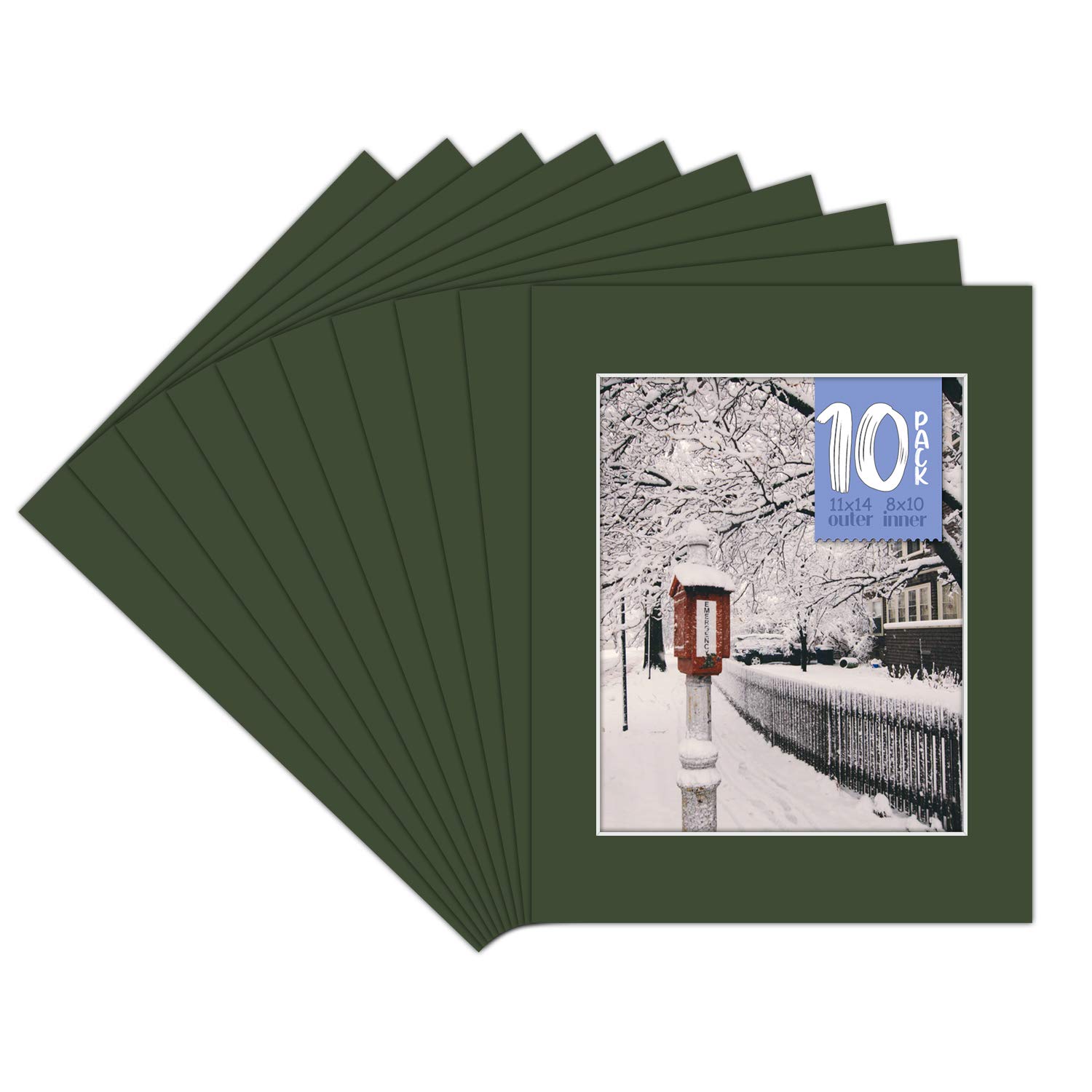 Golden State Art, Pack of 10, 11x14 for 8x10 Color Picture Photo Mat -White-core, Acid-Free - Great for Frames, Artwork, Prints, Pictures, Basque Green