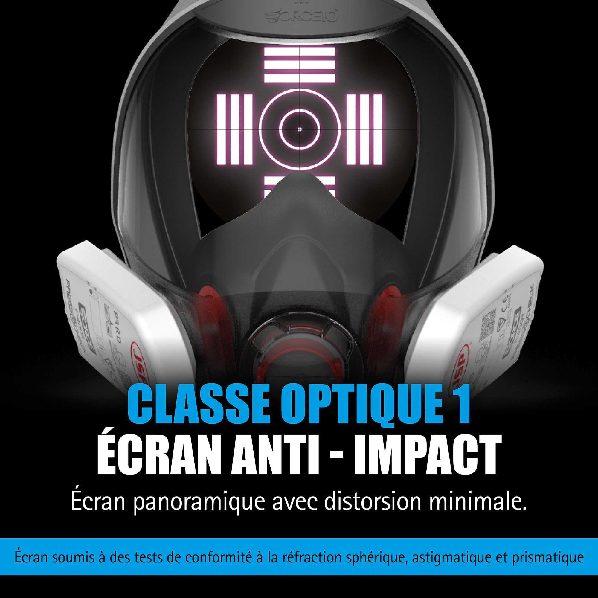 JSP FORCE10 Typhoon Masque Complet Réutilisable Taille L | Compatible filtres PressToCheck pour poussières, vapeurs, gaz, peinture. Sans filtre. EN 136 certifié.