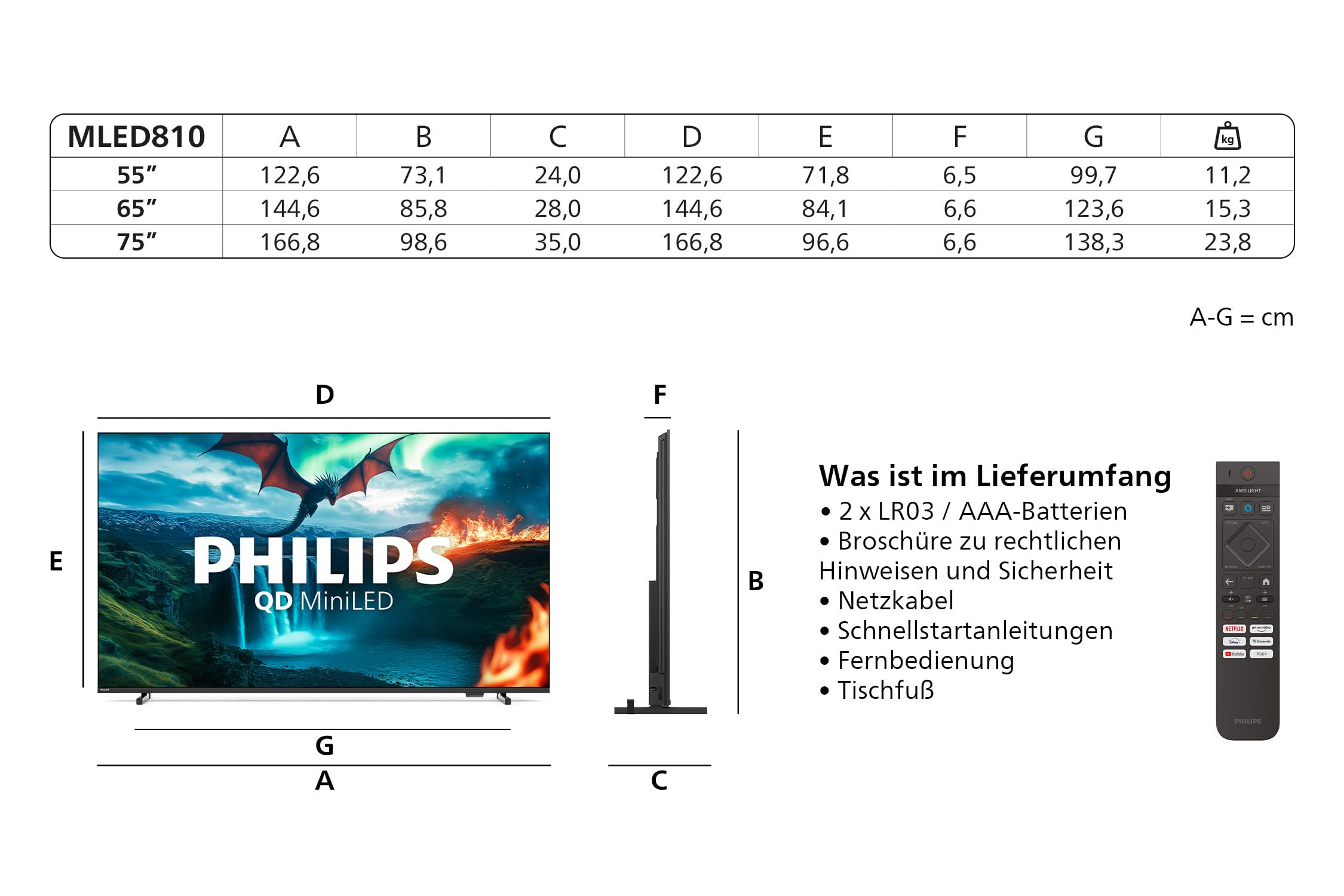 PHILIPS 55MLED810 Mini LED 4K Smart TV - 55 Zoll Display Mit P5 Perfect Picture Engine Ultra HD, Titan OS, Dolby Vision Und Dolby Atmos Sound