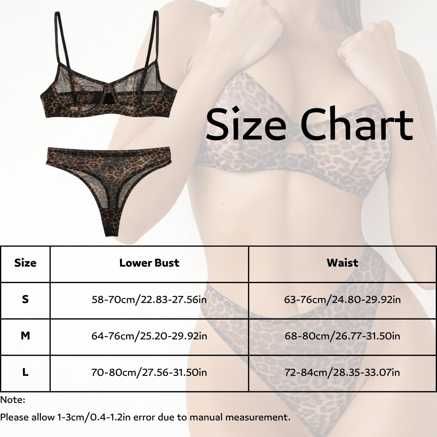 Conjunto de lencería Transparente con Estampado de Leopardo Conjunto de Ropa Interior de Leopardo de Malla Ultrafina Conjunto de Sujetador y Braguitas con Aros Babydoll de Cintura Alta Conjunto de