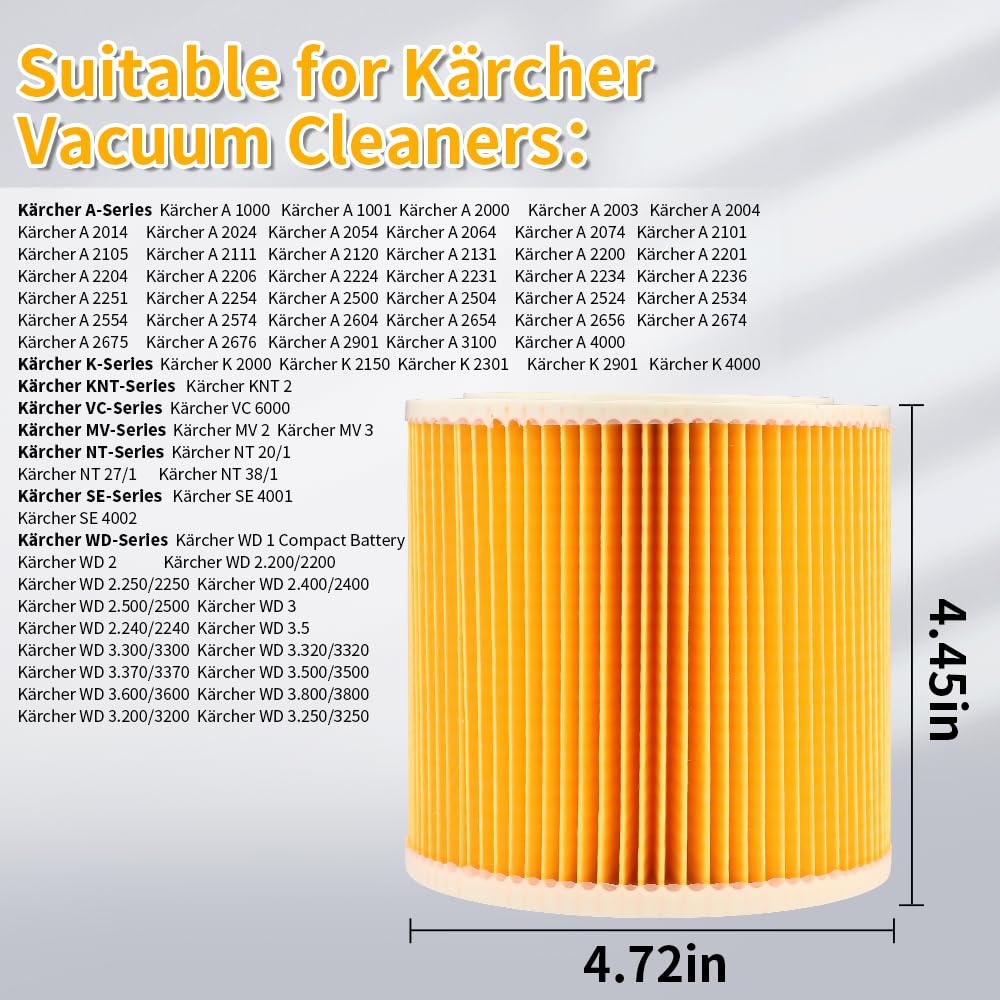 4 filtri per aspirapolvere Kärcher WD3, WD2, MV, A, K, KNT, NT, SE, VC, 4 filtri + 4 viti di chiusura per karcher wd3 filtri, chi soffre di allergie contro gli odori delle polveri sottili