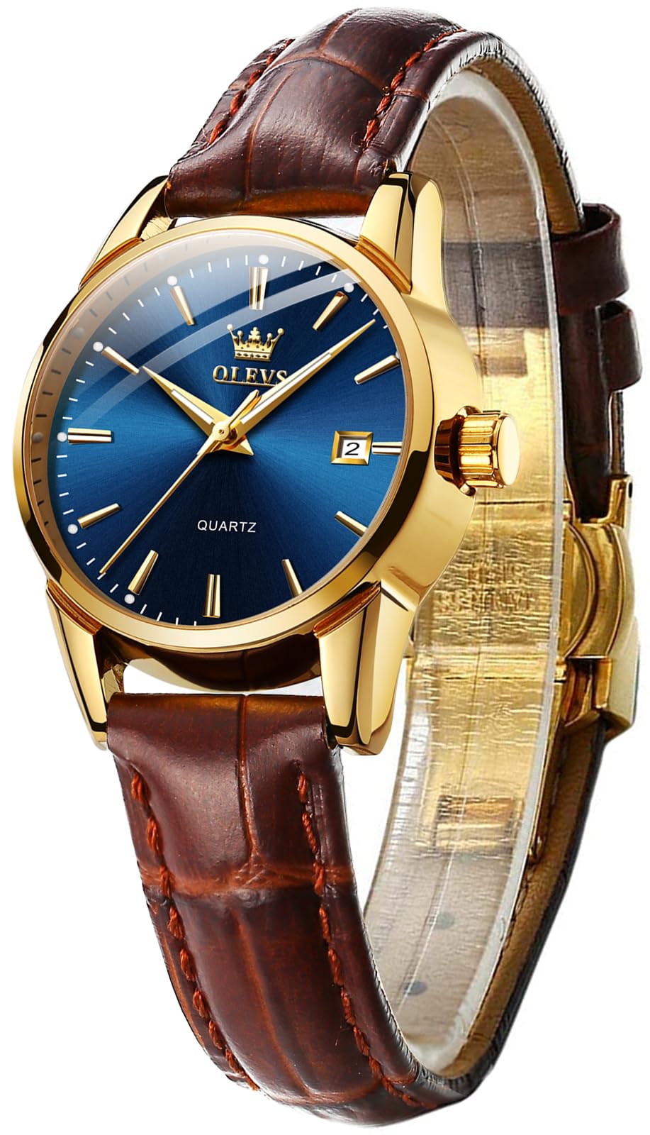 OLEVS Quarz Damen Uhr Elegante Armbanduhr Lederarmband Wasserdicht 30M Datumsanzeige Leuchtende Frauen Uhr Geschenke zum Muttertag
