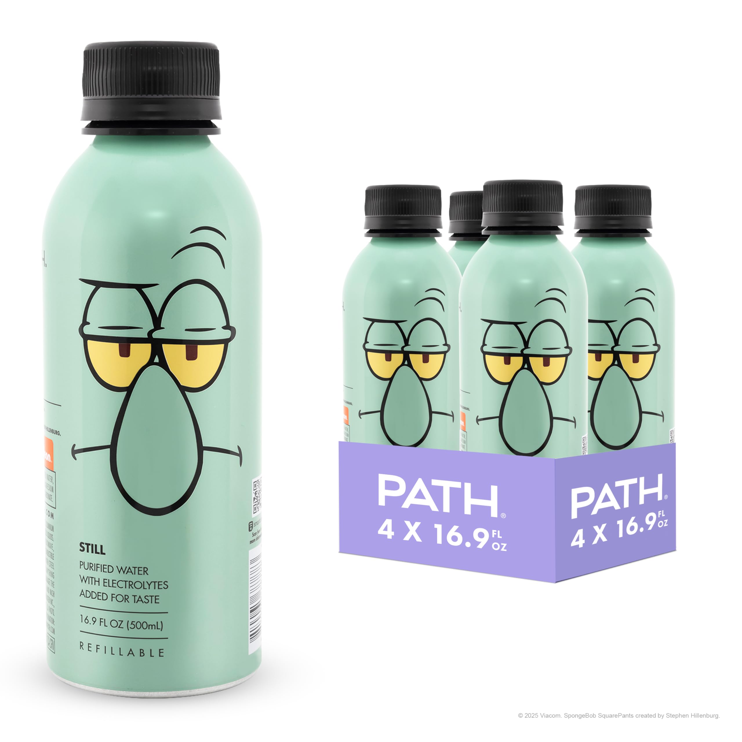 PATH Still Water Ultra-Purified, pH-Balanced, Locally Sourced – Squidward Edition Aluminum Bottle – BPA-Free, Reusable, Infinitely Recyclable 16.9 fl