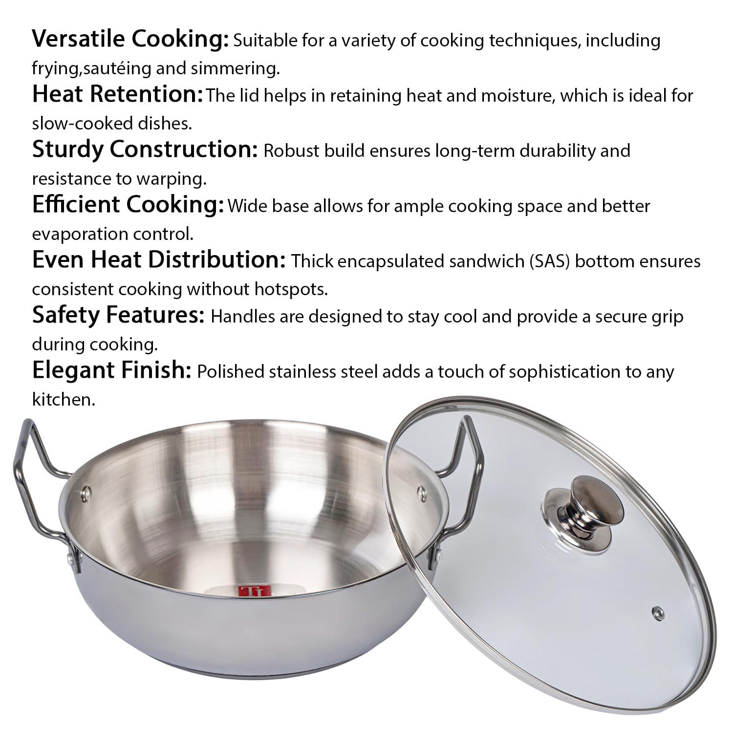 TOPSYTURVY Stainless Steel Black PVD Kadhai with Glass Lid 24 CM | Induction & Gas Compatible | Heavy Bottom Cookware for Healthy Cooking 3 Liter Capacity 2