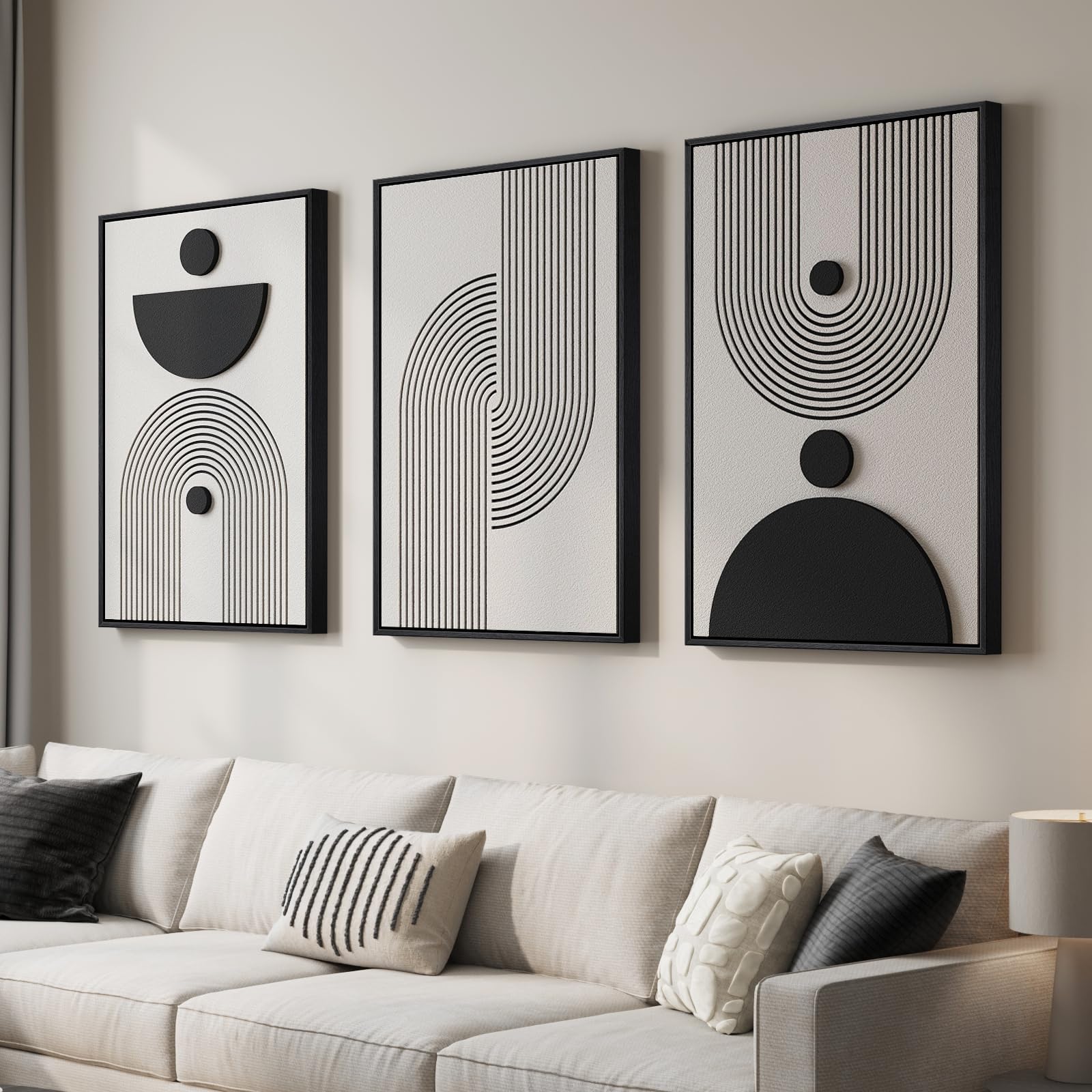 3D Textured Abstract Wall Art Set - Brown & White -17