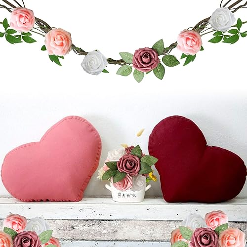 Miniatura 6 de AmyHomie Flores artificiales rosas rojas, 25 rosas falsas de aspecto real con tallo para ramos de boda, centros de mesa, arreglos de fiesta, baby