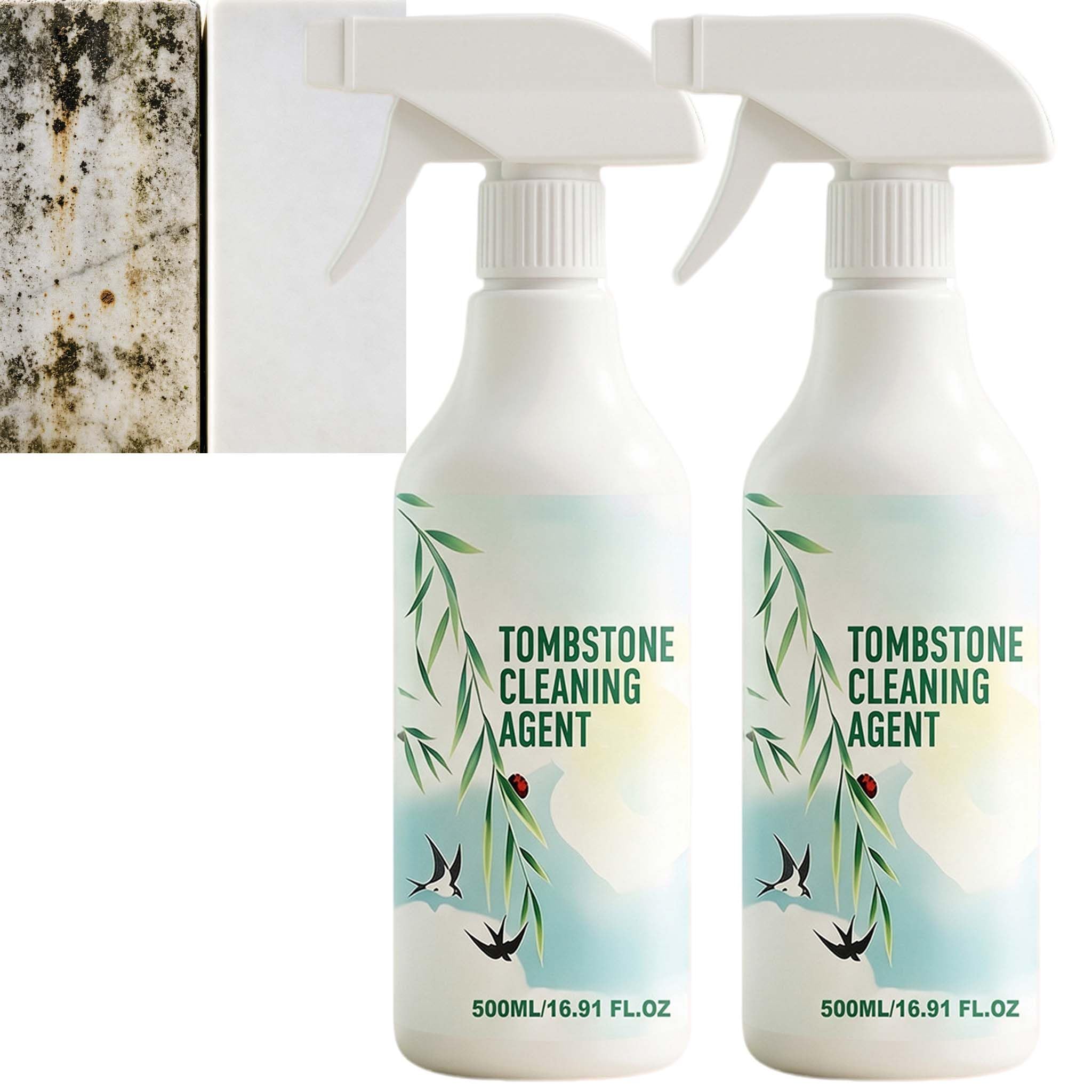 Limpiador de lápidas de 500 ml, spray de limpieza para restauración de lápidas, limpiador de piedras para cementerios, granito, mármol, cementerio, lápida, limpiador de monumentos, superficies de