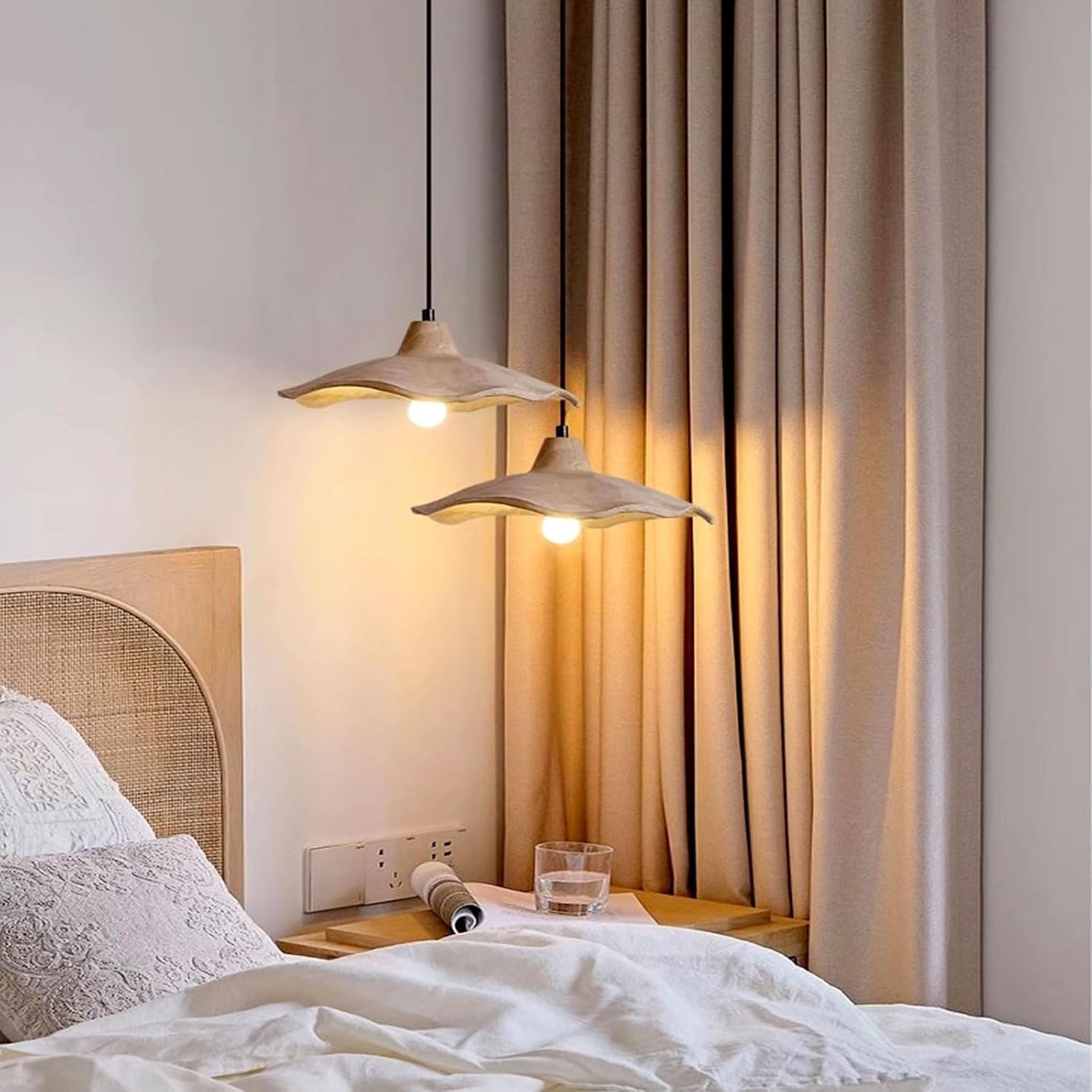 Vtamng One Color Modern Wabi-Sabi Style Hanging Light E27 Adjustable Kitchen Island Lamp Concrete Flower Shaped Lampshade Chandelier Unique Cement Pendant Lamp Suitable For Dining Room Bedroom Living Room