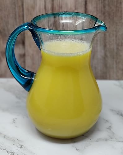 Miniatura 3 de Jarra mexicana de vidrio soplado a mano, borde y mango Aqua (84 oz)