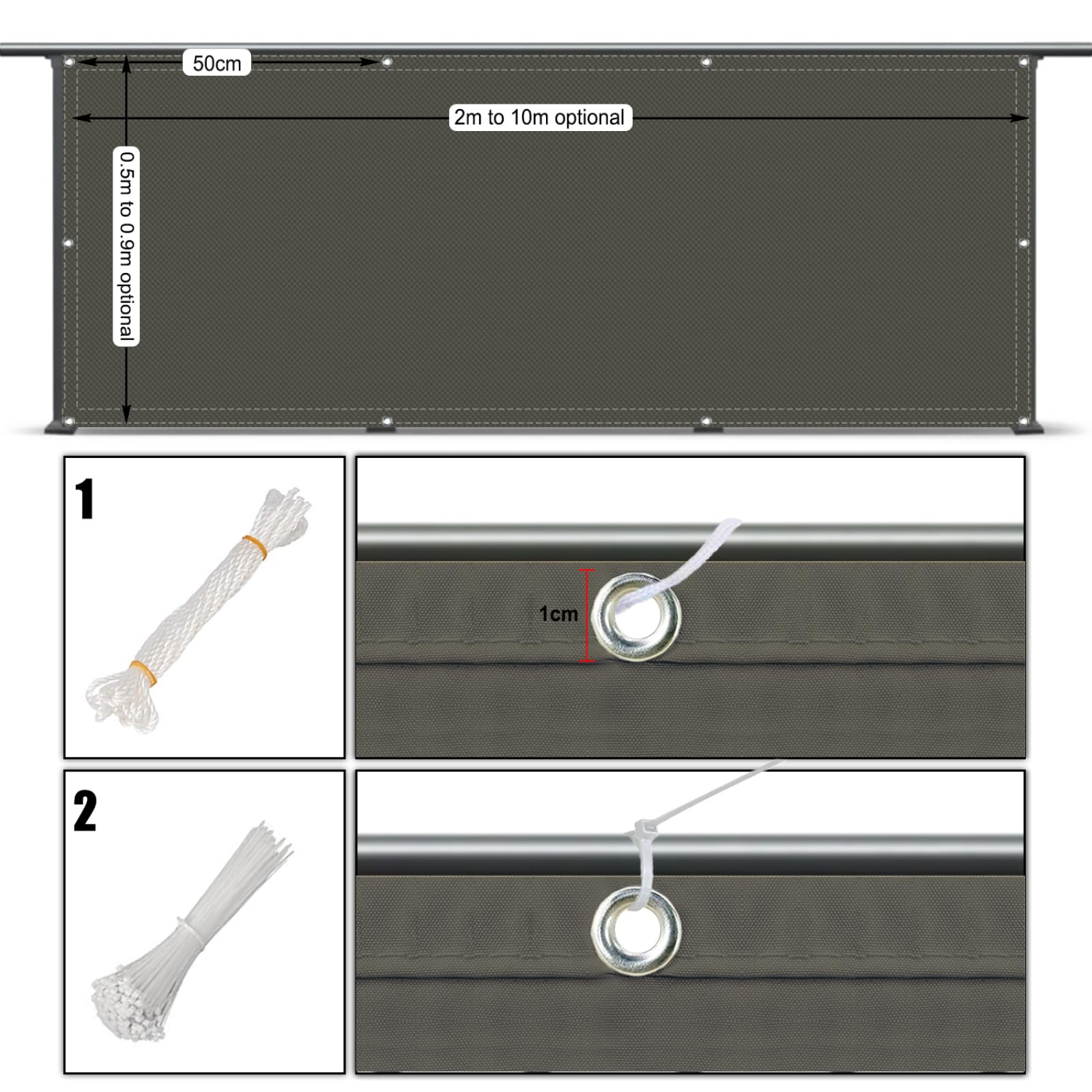 Inkijkbescherming Voor Balkon 135 x 950 cm Tuinhek, Zwembadplank Bescherming Tegen Inkijk UV-bestendig, zonwering, ademend, scheurvast voor Tuinpatio, Terras, Camping, Outdoor, Creme Kleur