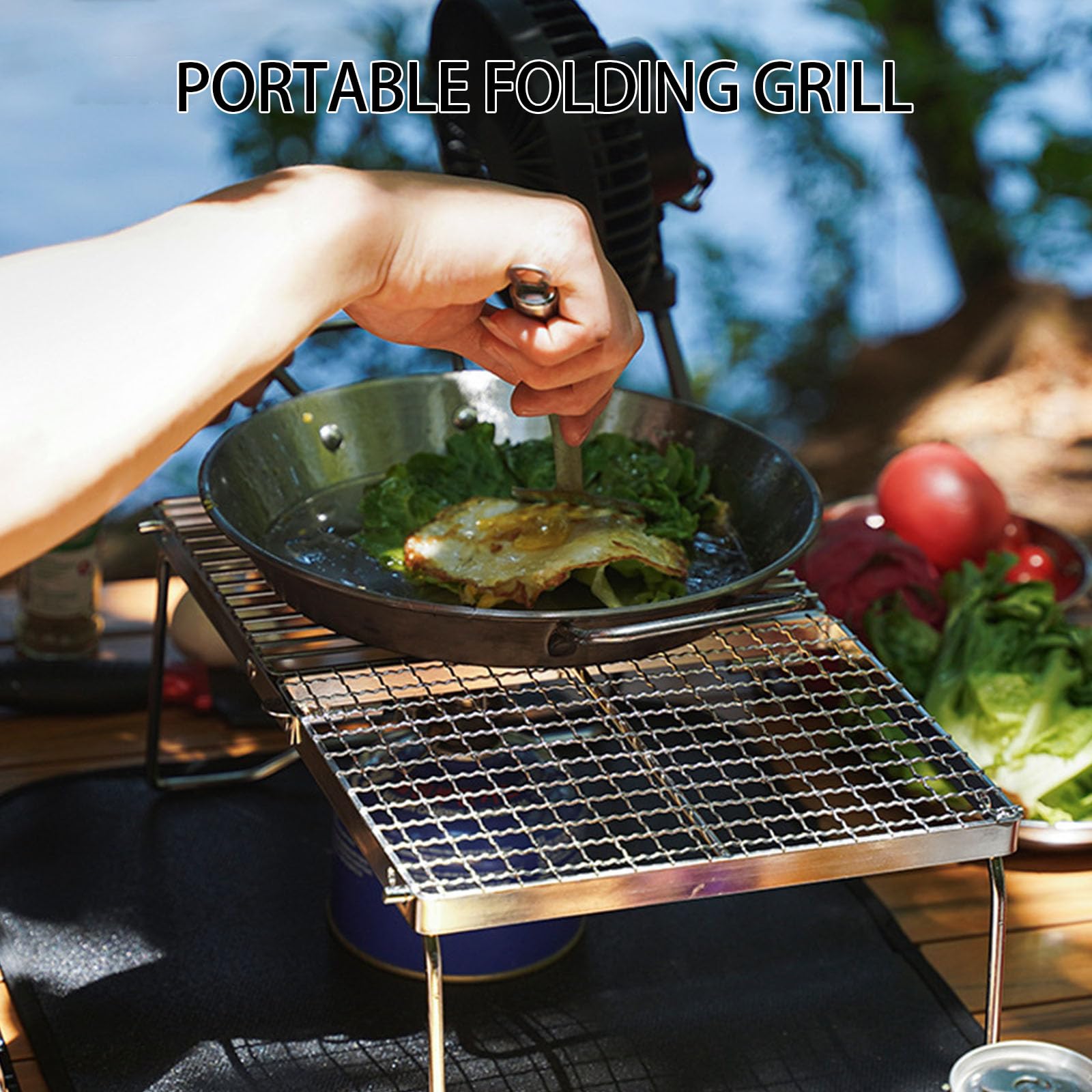 Grill kempingowy ze stali nierdzewnej z nogami i torbą do przenoszenia, przenośny ruszt do gotowania z plecakiem, wędrówek i pikników, trwały i praktyczny sprzęt do grillowania