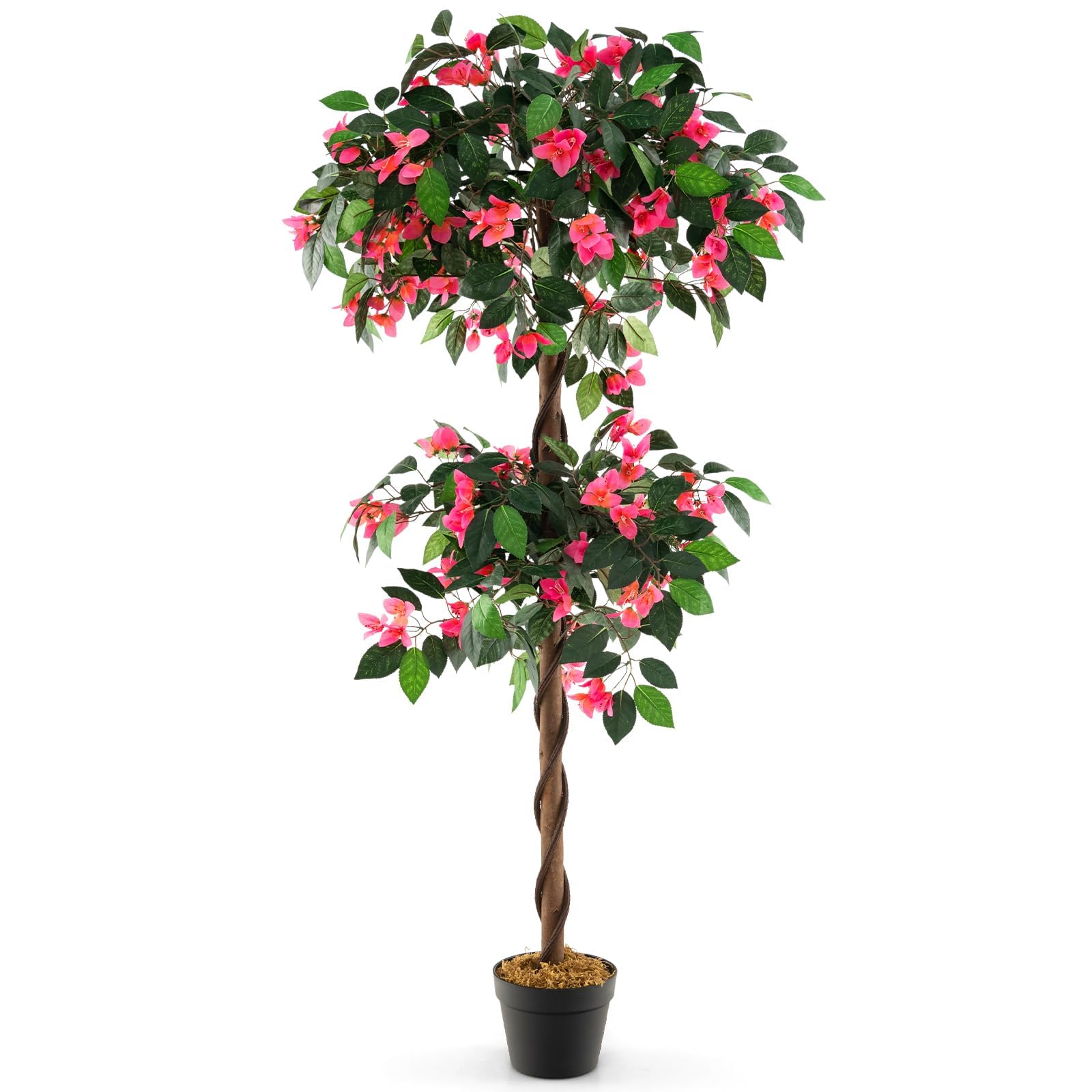 COSTWAY 150 CM Artificial Bougainvillea Tree, Faux Flower Tree with 252 Flowers, 630 Leaves and Real Wood Trunk, Decorative Tall Fake Floor Potted Plant for Home Porch & Office (1)
