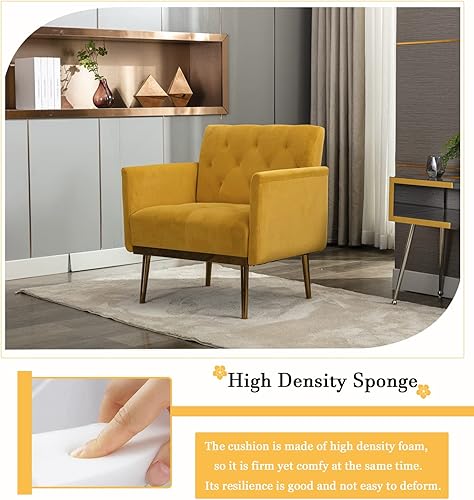 Miniatura 12 de Juego de 2 sillas decorativas modernas, sillas tapizadas para sala de estar con patas de metal dorado rosa, cómodas sillas de sofá para leer, ver la